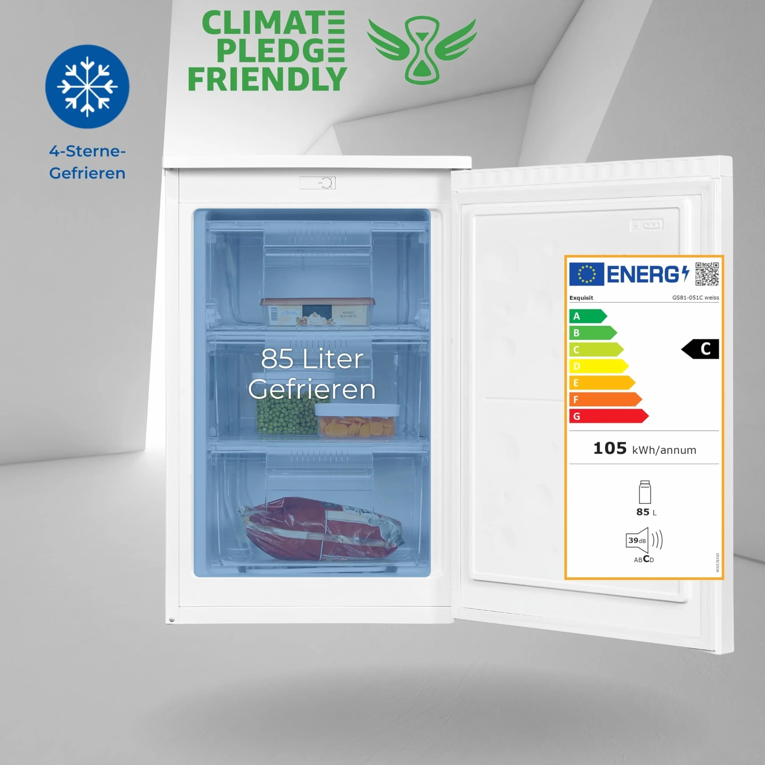 Exquisit Congelador GS81-051C 85 L Blanco Tope de Puerta Intercambiable