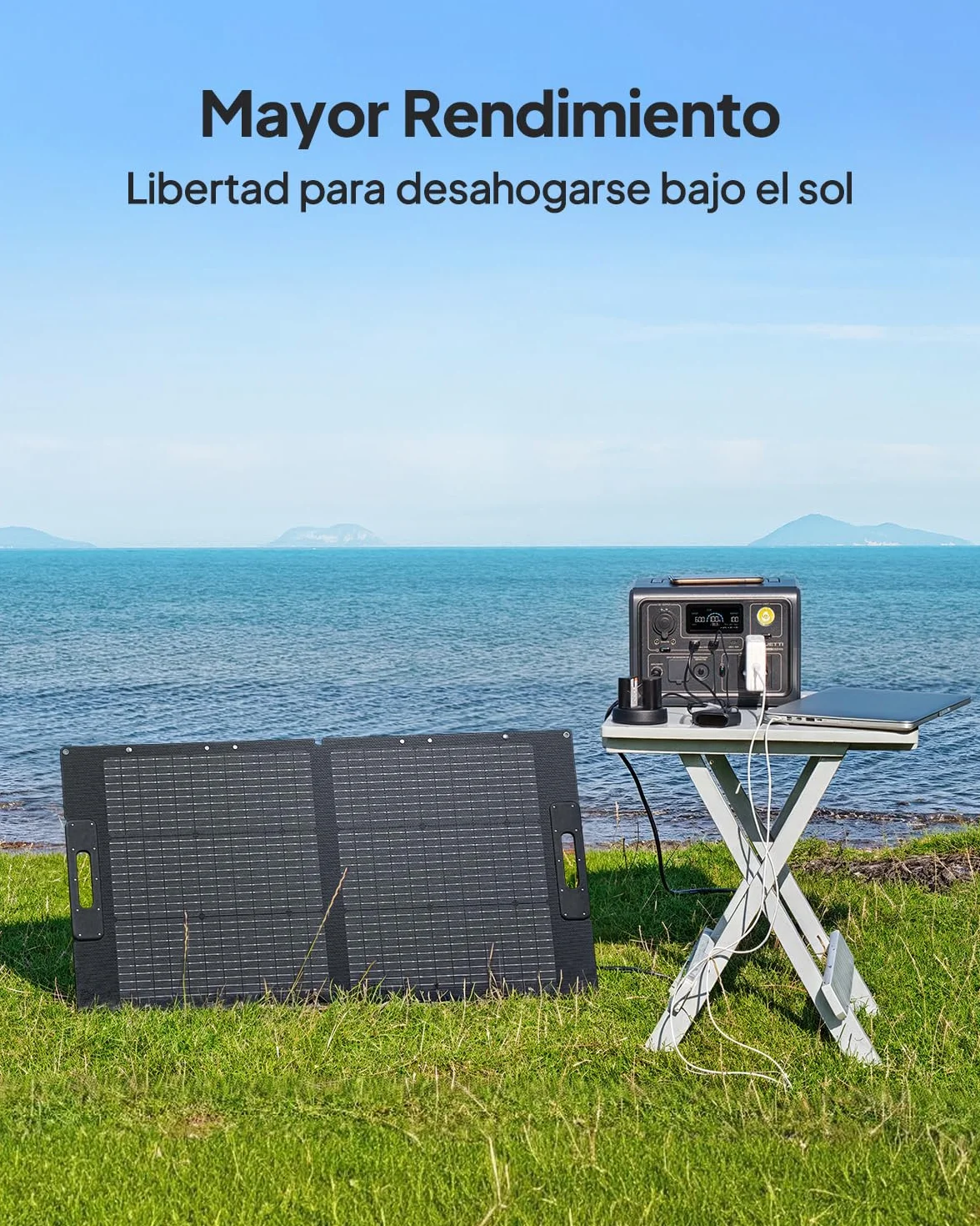 BLUETTI 100W Panel Solar, para Central Eléctrica Portátil AC2A EB3A AC50B AC70 AC180 AC200L AC300, Cargador Solar Plegable con Patas Ajustables para Acampar, Viajar