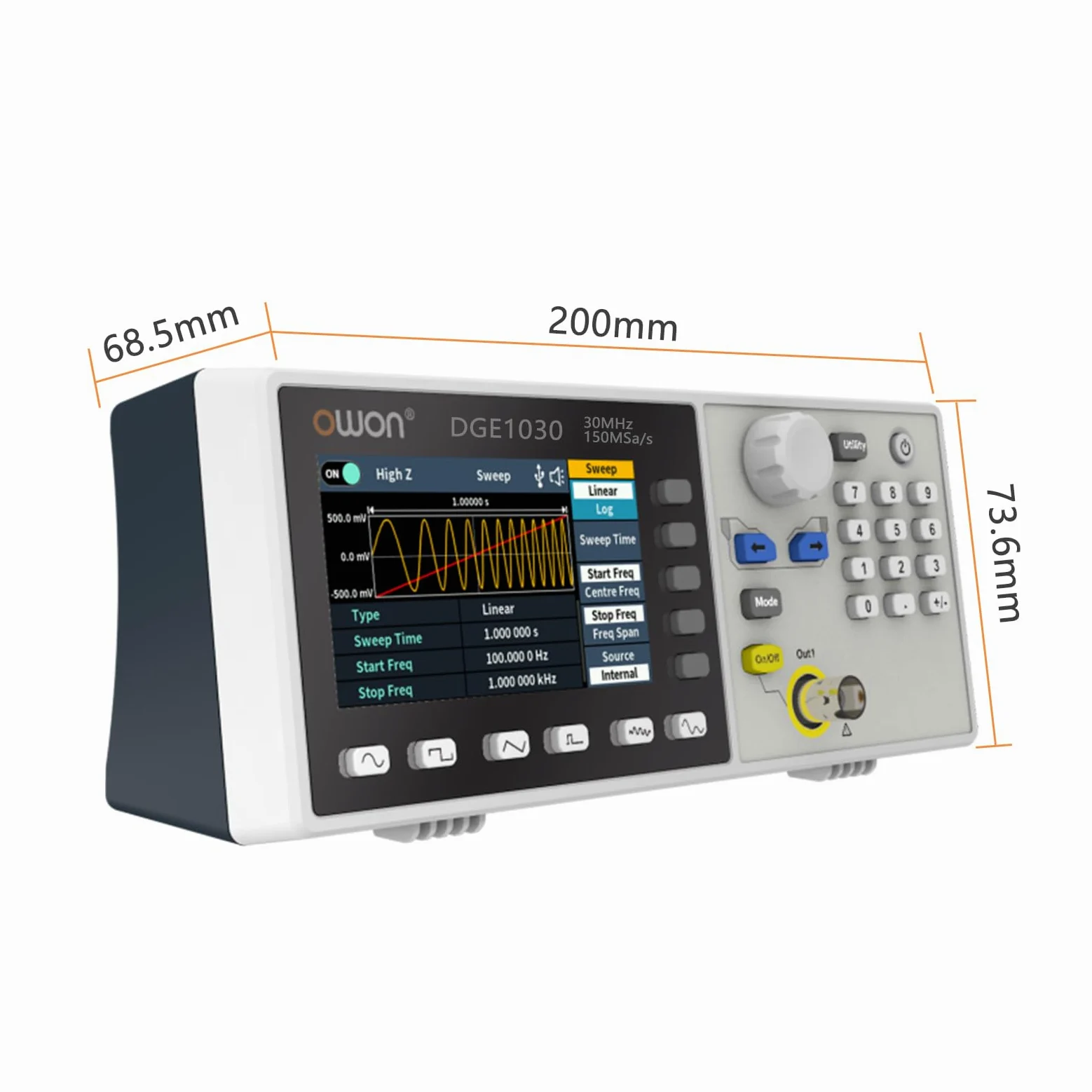 OWON DGE1030 - Minigenerador de señal arbitraria de 3,6 pulgadas, 14 bits, AM, FM, PM, modulación FSK, soporte SCPI