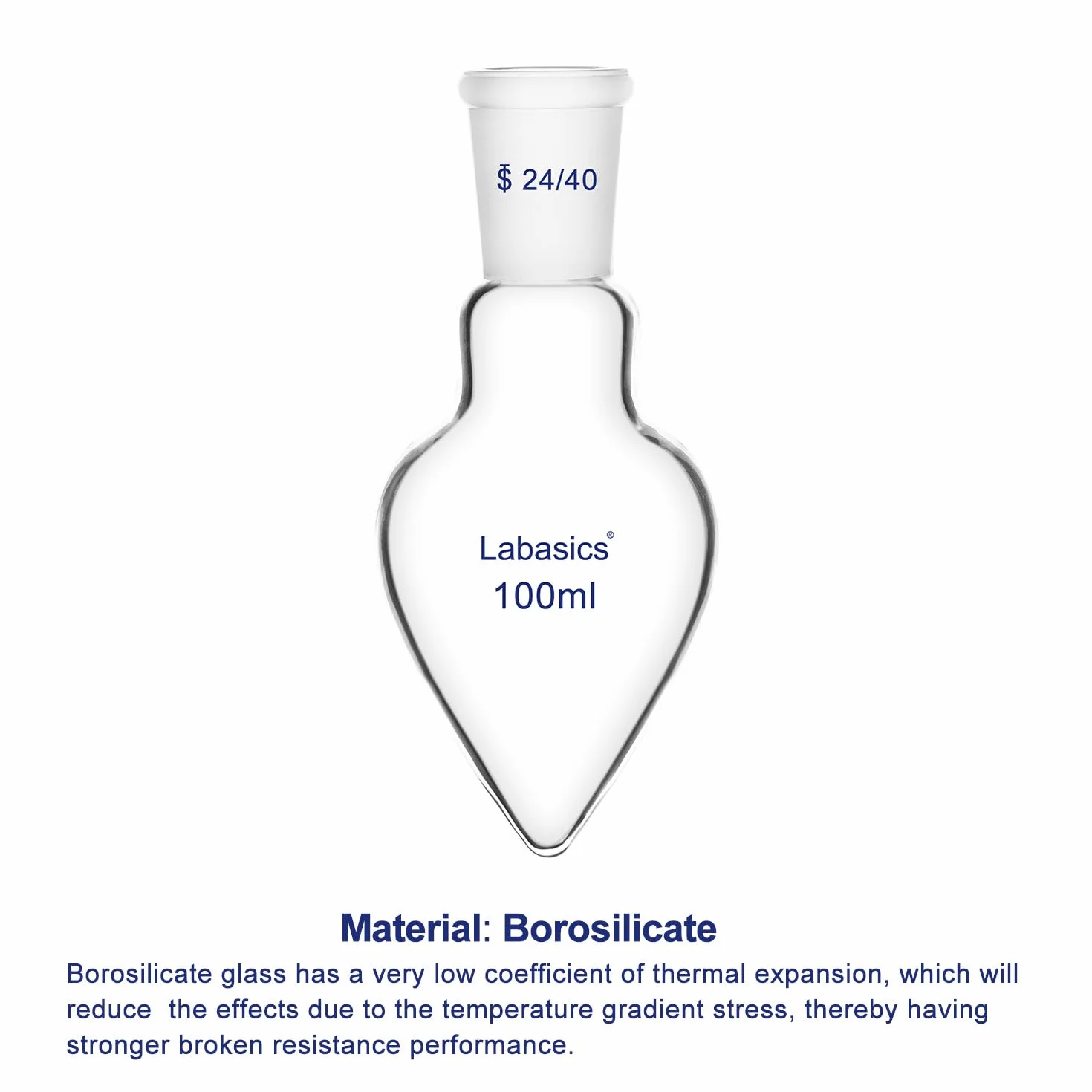 Labasics Matraz de Recuperación de Vidrio de Borosilicato, Cuello de Pared Gruesa, Junta Cónica 24/40, 100 ml para Evaporador Rotativo