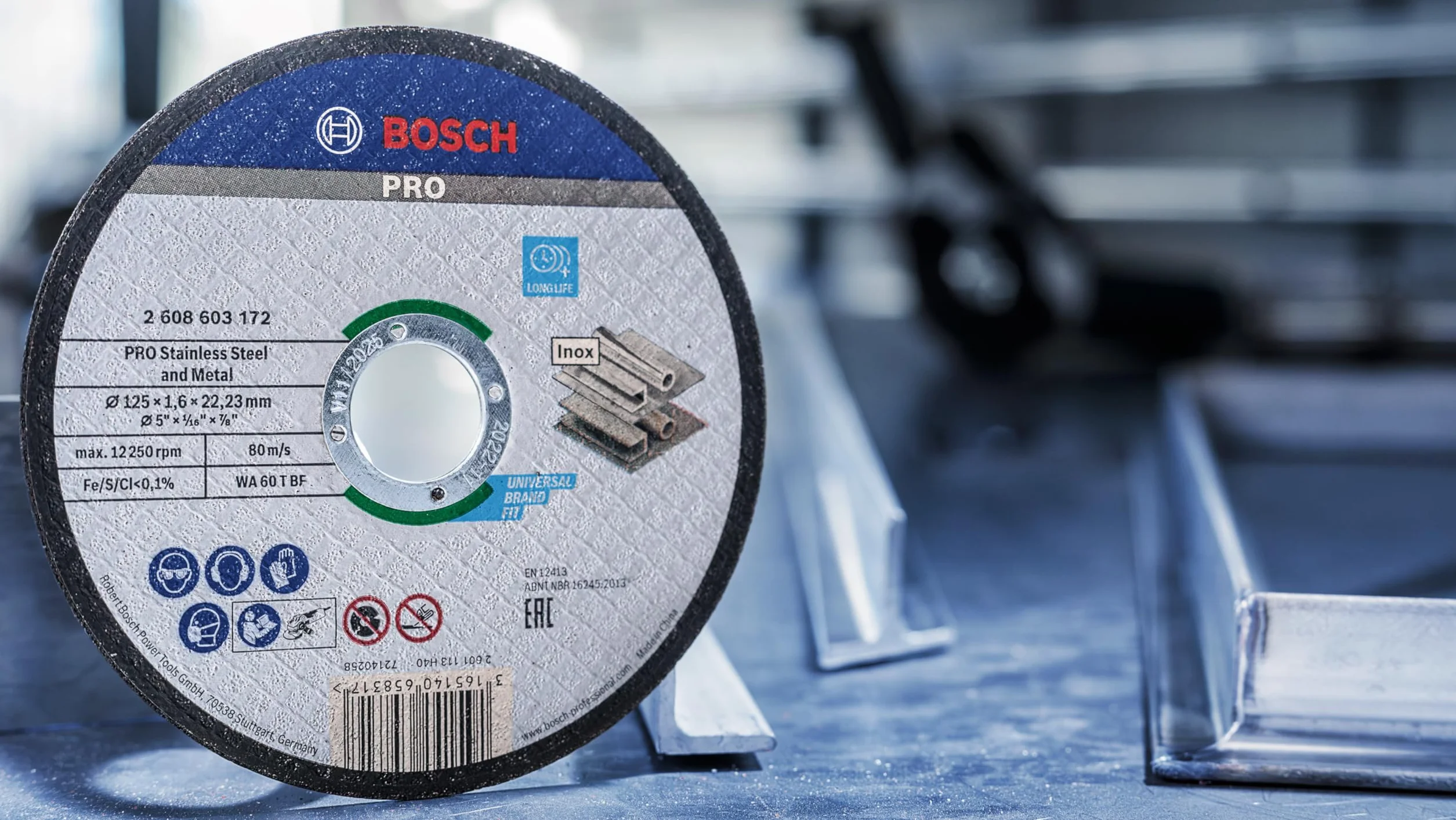 Bosch 100x Disco de corte abrasivo PRO Stainless Steel and Metal, diámetro interior de 22,23 mm (para Acero, Acero inoxidable, Ø 125 mm, Professional Accesorios Amoladora pequeña)