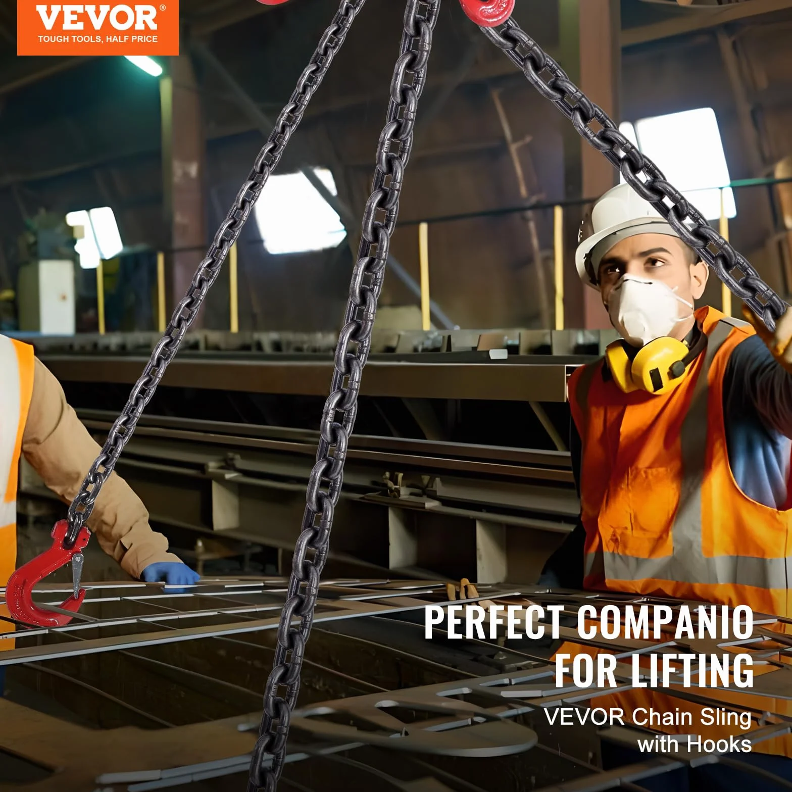 VEVOR Eslinga de Cadena de Elevación 4 Cadenas 6mm x 150cm 2993 kg G80 Ganchos Ajustadores