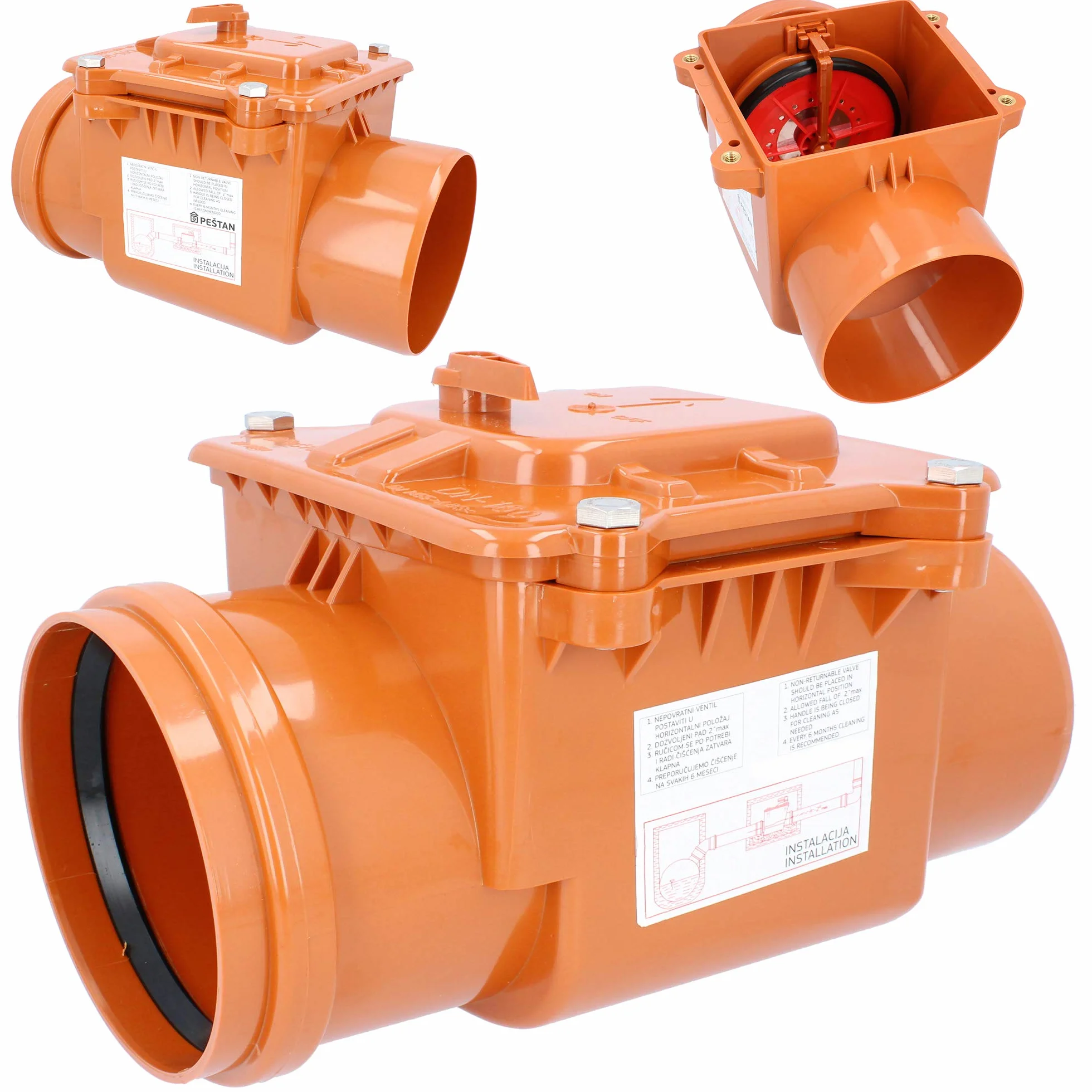 PEŠTAN - Tapón antirretorno Ø DN 200, color naranja