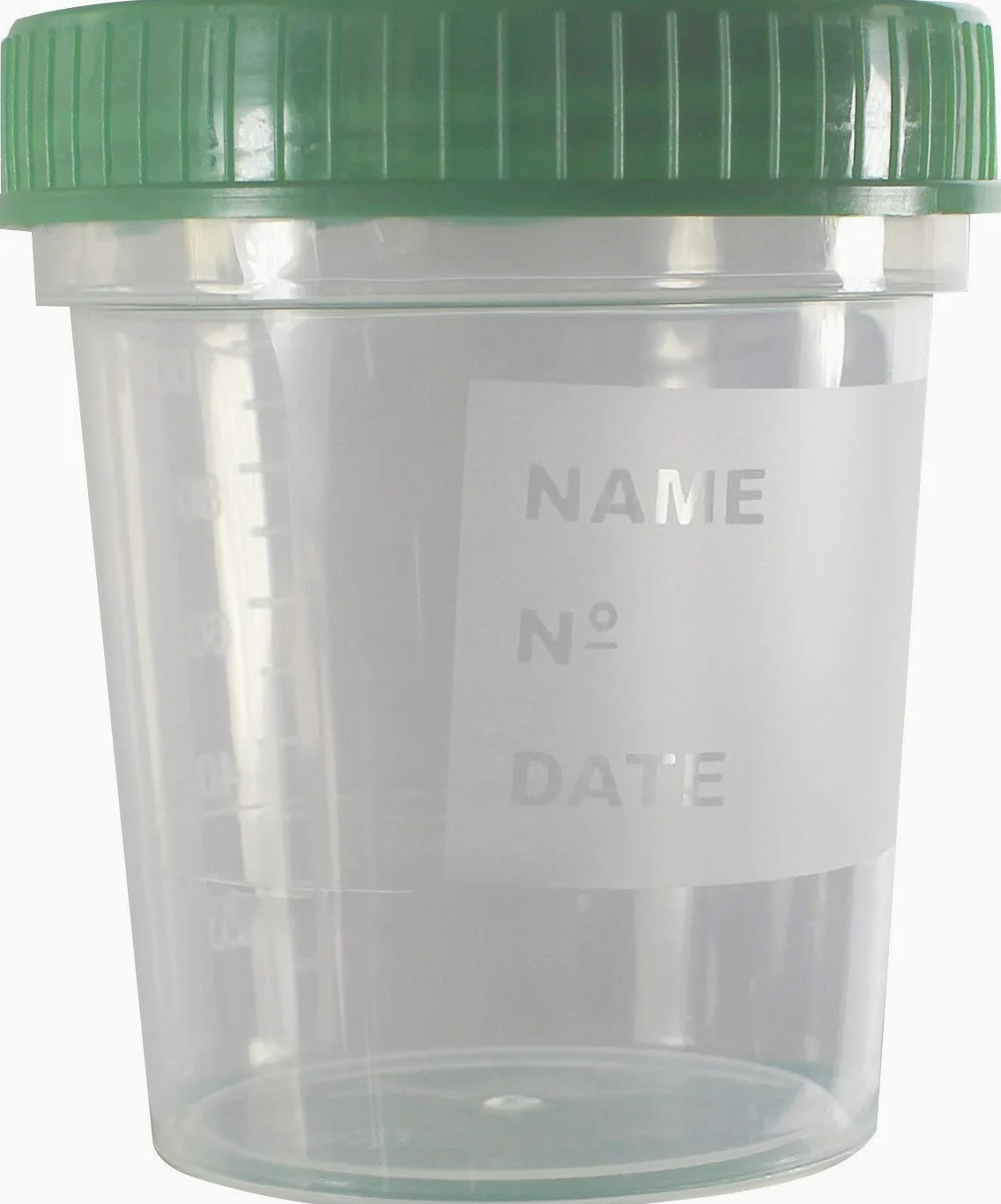Vaso de Muestra de Orina - Con Escala con Tapón de Rosca Verde - 125 ml 500 Piezas