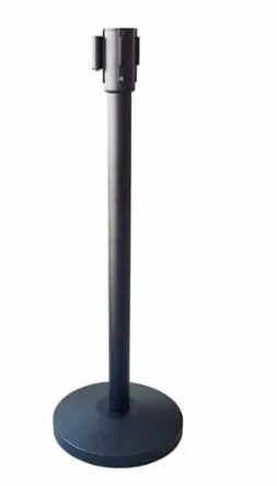 Poste Separador Negro con Cinta Extensible 3m – Delimitador de Colas 4 Vías, Base Antideslizante