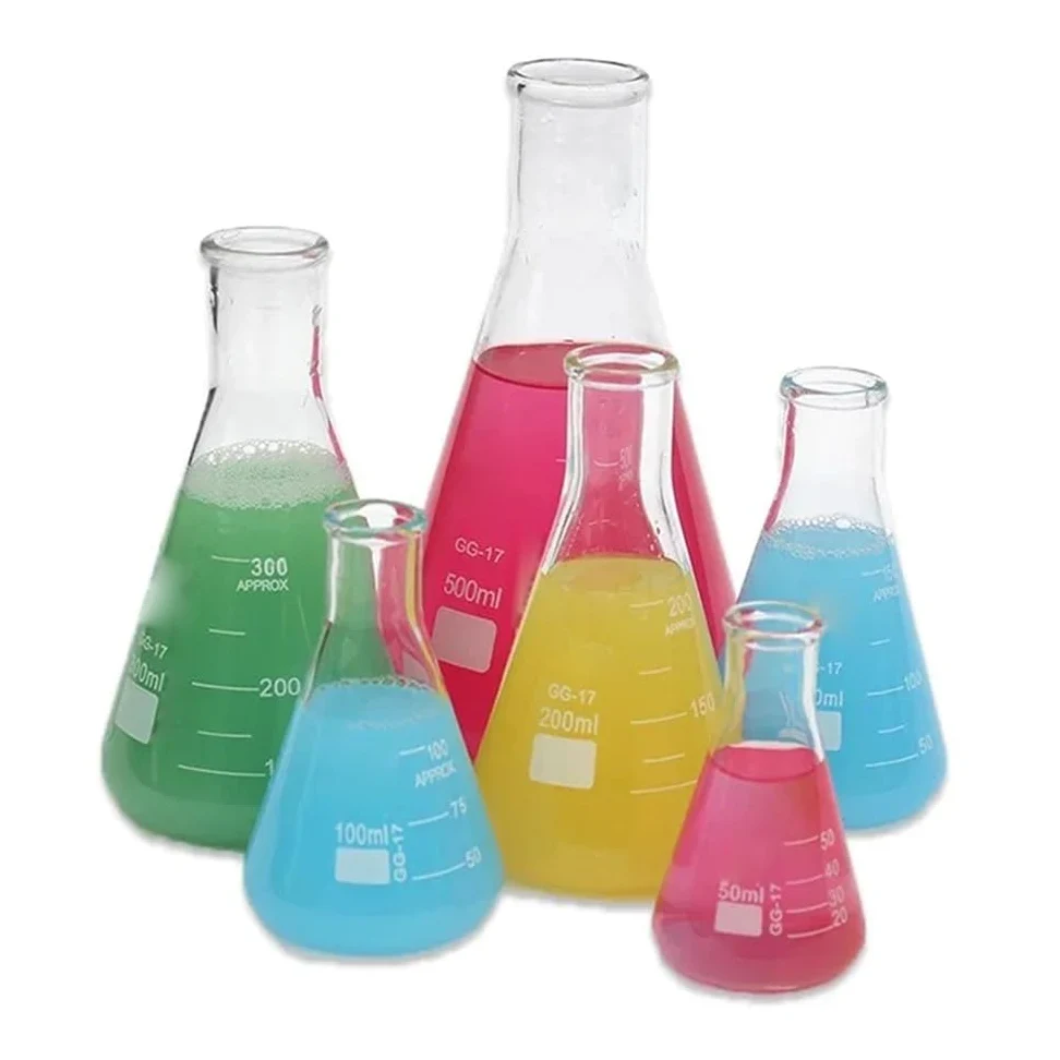 1 matraz Erlenmeyer de vidrio de boca pequeña y recta de 150-2000 ml, matraz triangular for laboratorio.(3000ml)