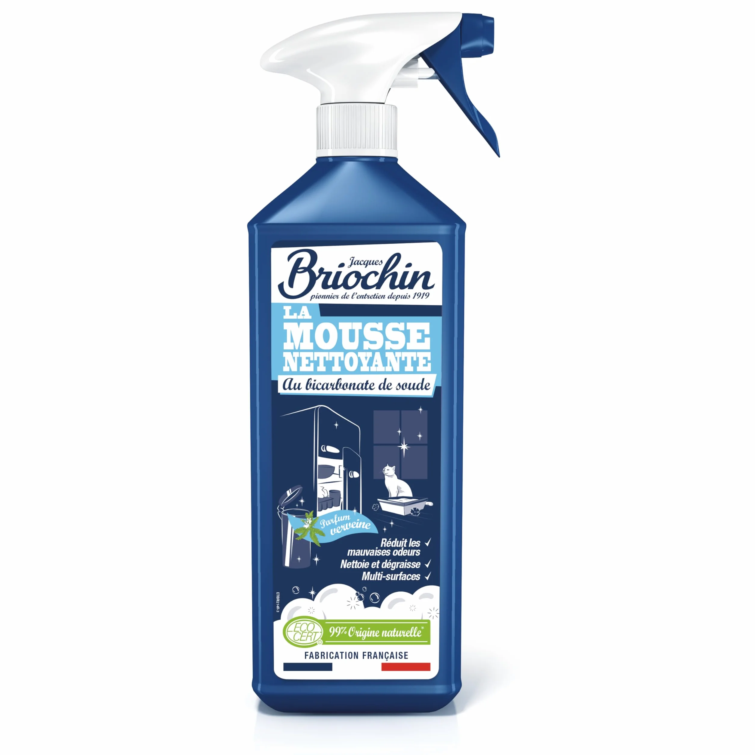 JACQUES BRIOCHIN Limpiador antiolores Bicarbonato de sodio Espuma Verbena Multiusos Secado rápido Ecocert 750 ml