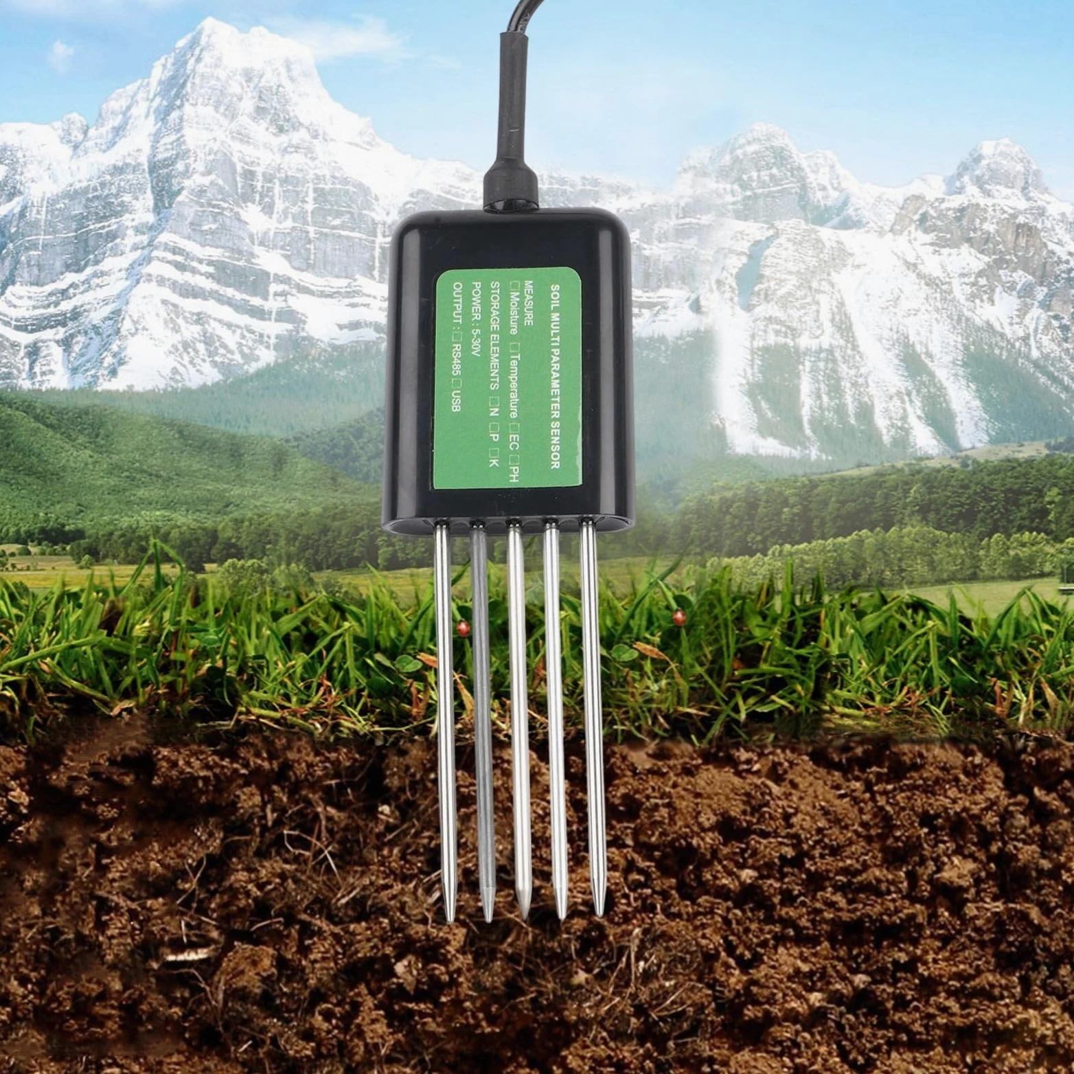 Para el probador de suelo inteligente Sensor USB 7 en 1 para sistemas Android Comprobación de pH Temperatura Humedad Nutrientes Npk con sellado de resina epoxi impermeable Ip68