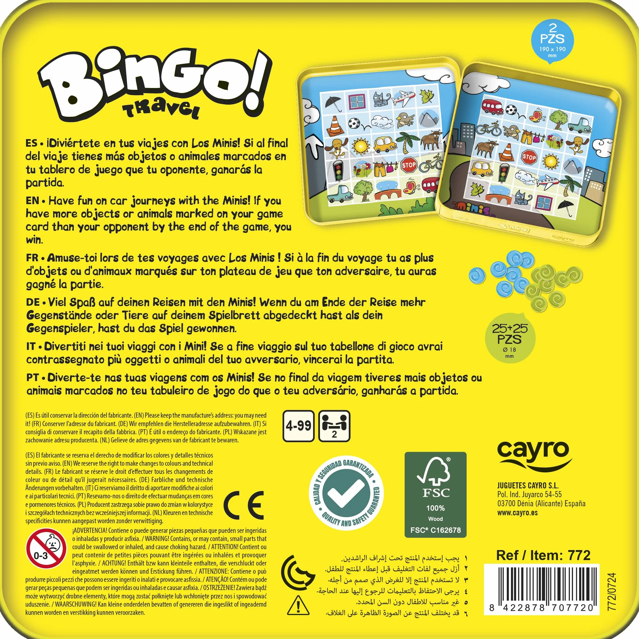 Cayro Bingo Travel Juego de Mesa para Niños y Familias 2 Jugadores 4-99 Años
