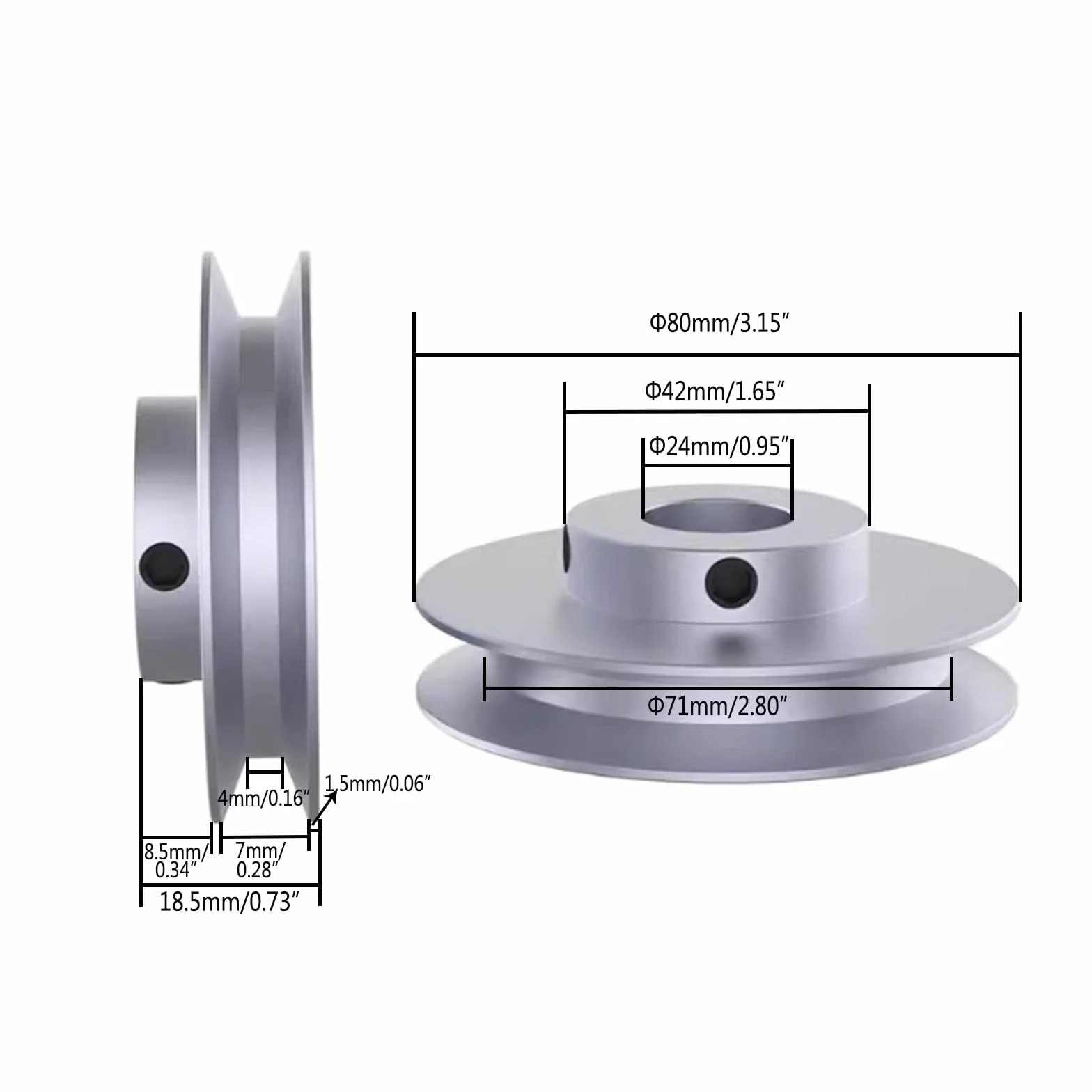 CHANCS Polea de ranura simple 80 mm diámetro exterior 24 mm diámetro interior fijo para taladradoras Correa redonda PU 6MM