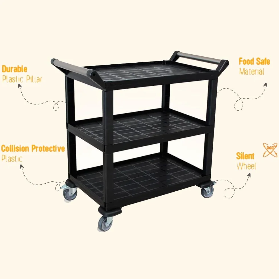 Carro de Servicio de 3 Niveles | Carrito Auxiliar con Ruedas | Carrito de Almacenamiento para Comedor y Cocina | Carro Servicio Profesional Horeca.