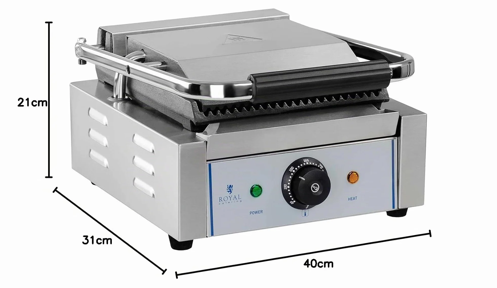 Royal Catering Sandwichera Parrilla Electrica Panini Grill RCCG-1800G (1.800 W, Superficie ondulada, Placa 23 x 22 cm x 22 cm, 230 V)