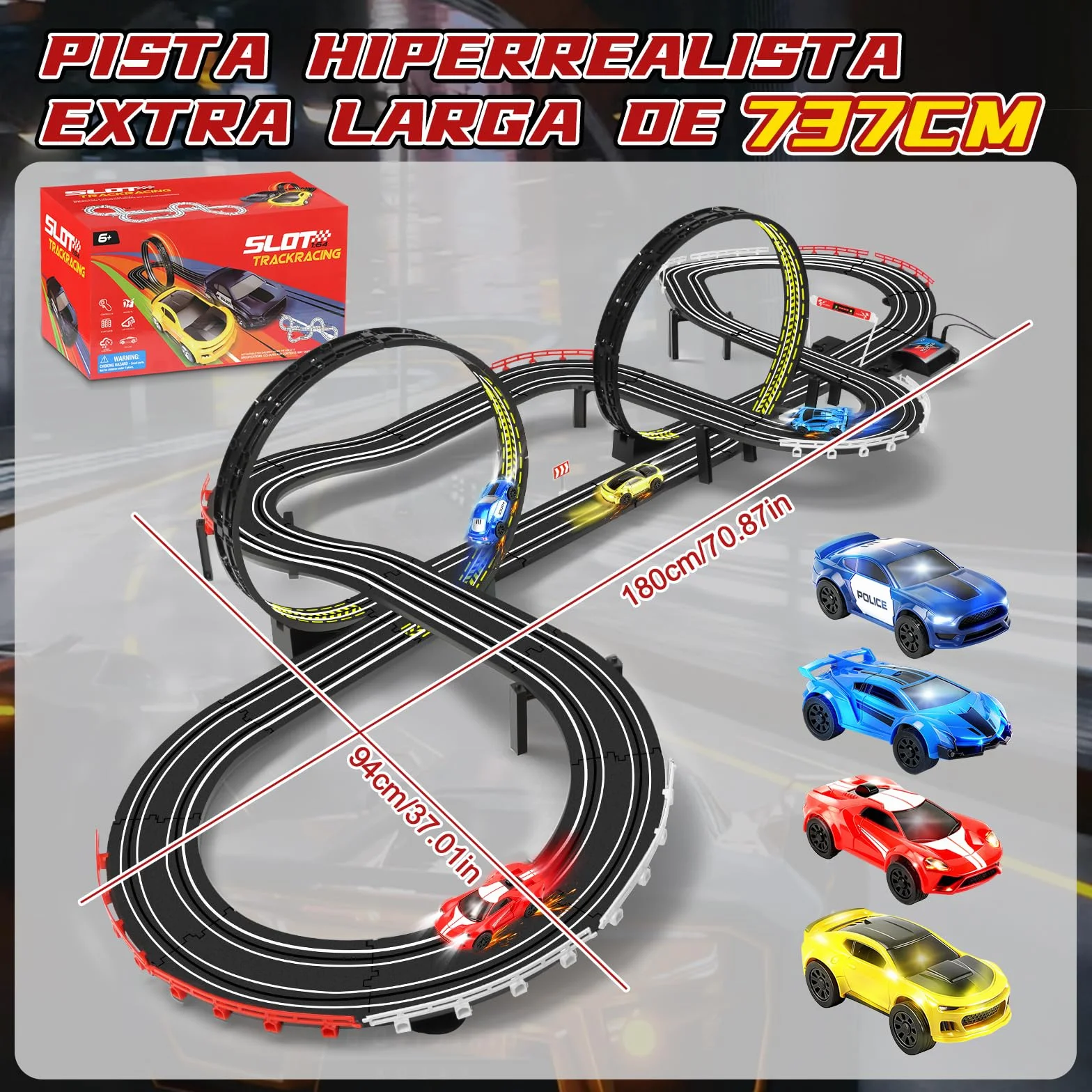 JONRRYIN Pista Carreras Electrica 1:64 Coches Niños Control Remoto Bucle 360° Extralargo Circuito Coche 3+ Años