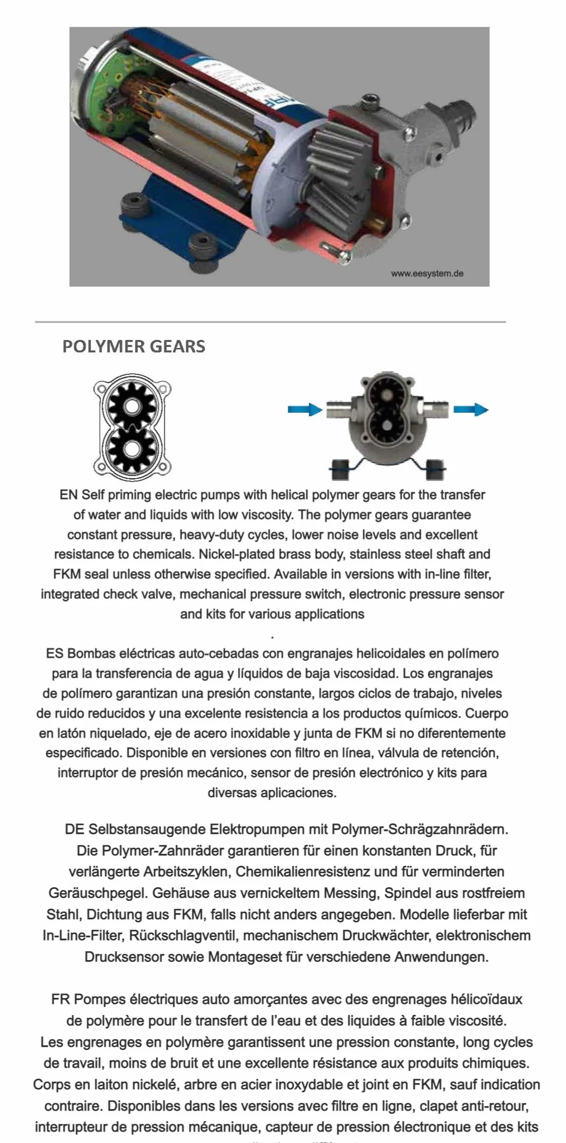 MARCO Bombas eléctricas autocebantes UP3-P 24V 15L/min - Bomba de engranajes de polímero para agricultura, industria, hogar, botes inflables, veleros y autocaravanas