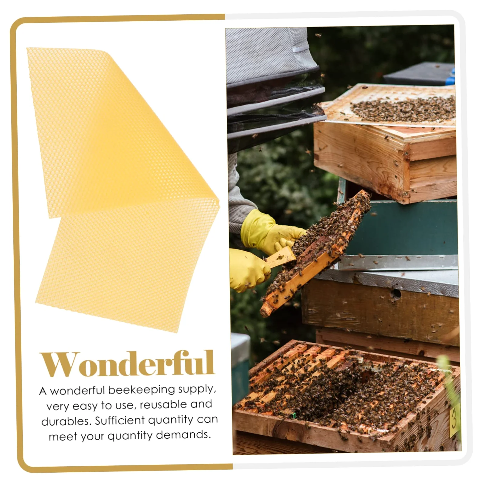 Lámina de Base Encerada para Colmena 30 Piezas de Cera de Abeja | Amarillo, Reutilizable Aroma Suave, Firmeza Media, Base para Apicultura y Panal