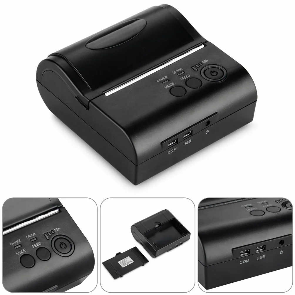 Excelvan - 80mm Bluetooth Inalámbrica Impresora Térmica de Recibos y Tickets, Interfaz de USB, Comandos en STAR / ESC / POS
