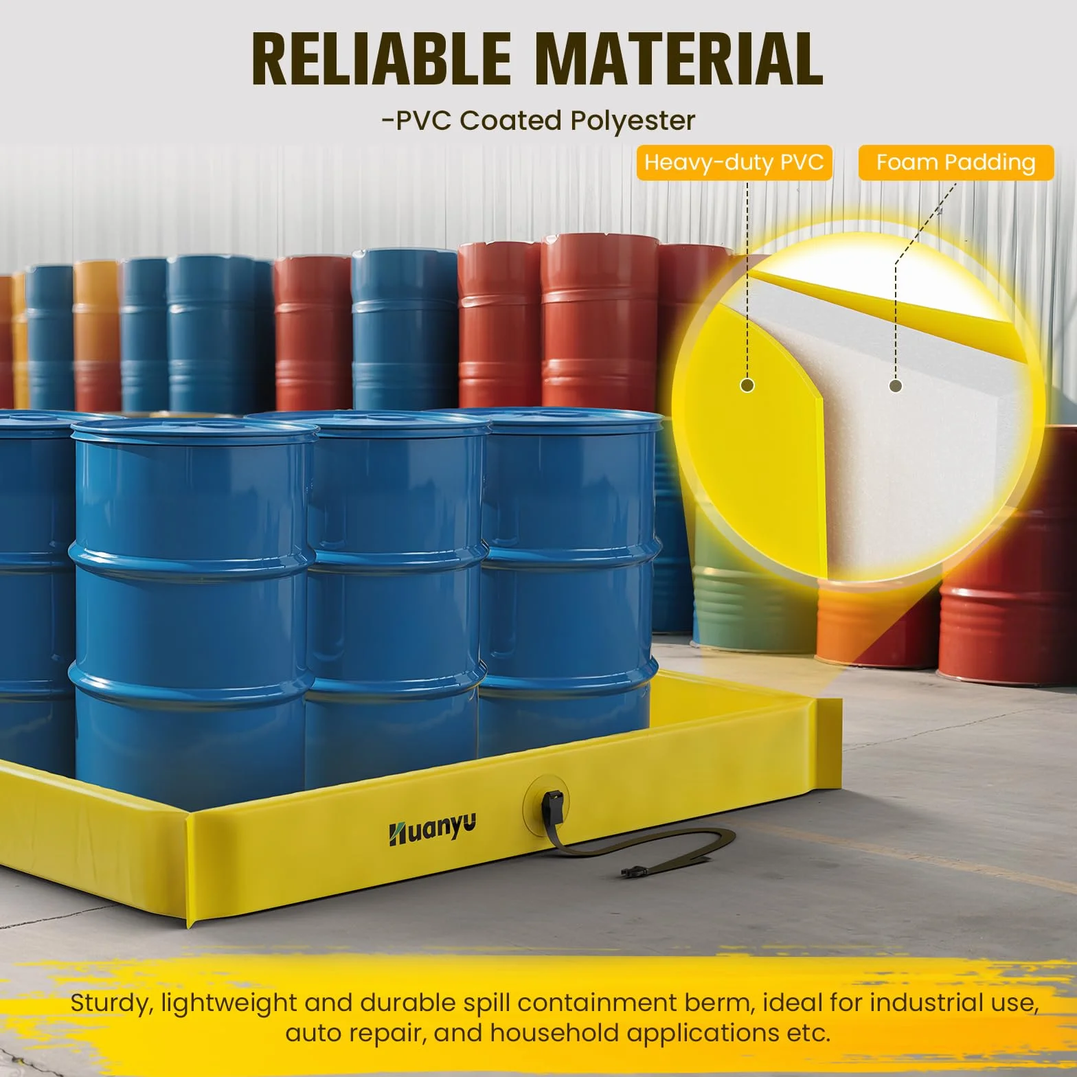 Huanyu Berma de contención de vertidos portátil 120x120cm Plataforma secundaria para contención de derrames Bandeja hermética para la industria petrolera Estanque plegable para patos
