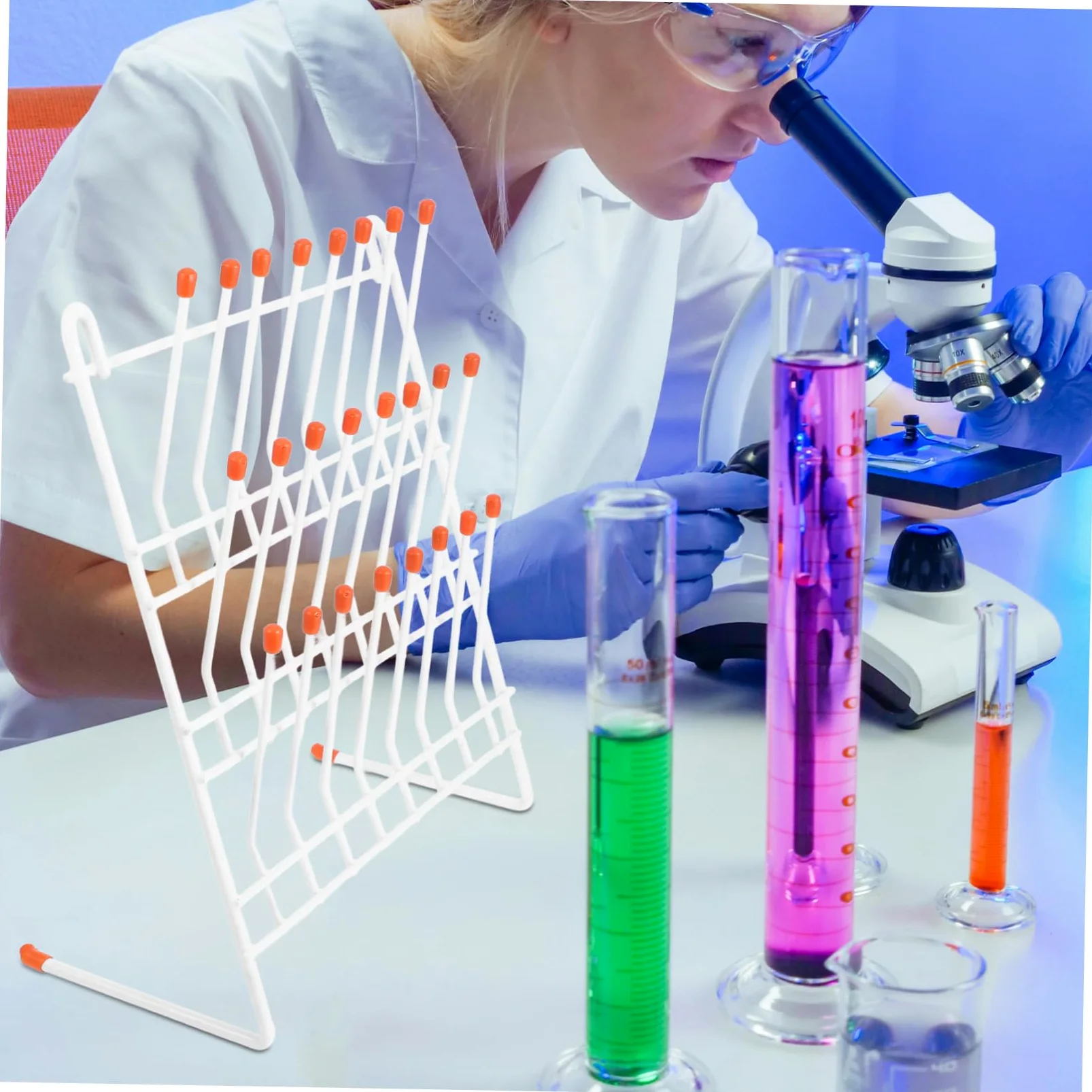 Gradilla de Secado para Tubos de Ensayo 24 Posiciones de Hierro Blanco | Uso en Laboratorio y Escuela, Compatible Vasos de Laboratorio, Ligera y Fácil de Transportar y Guardar