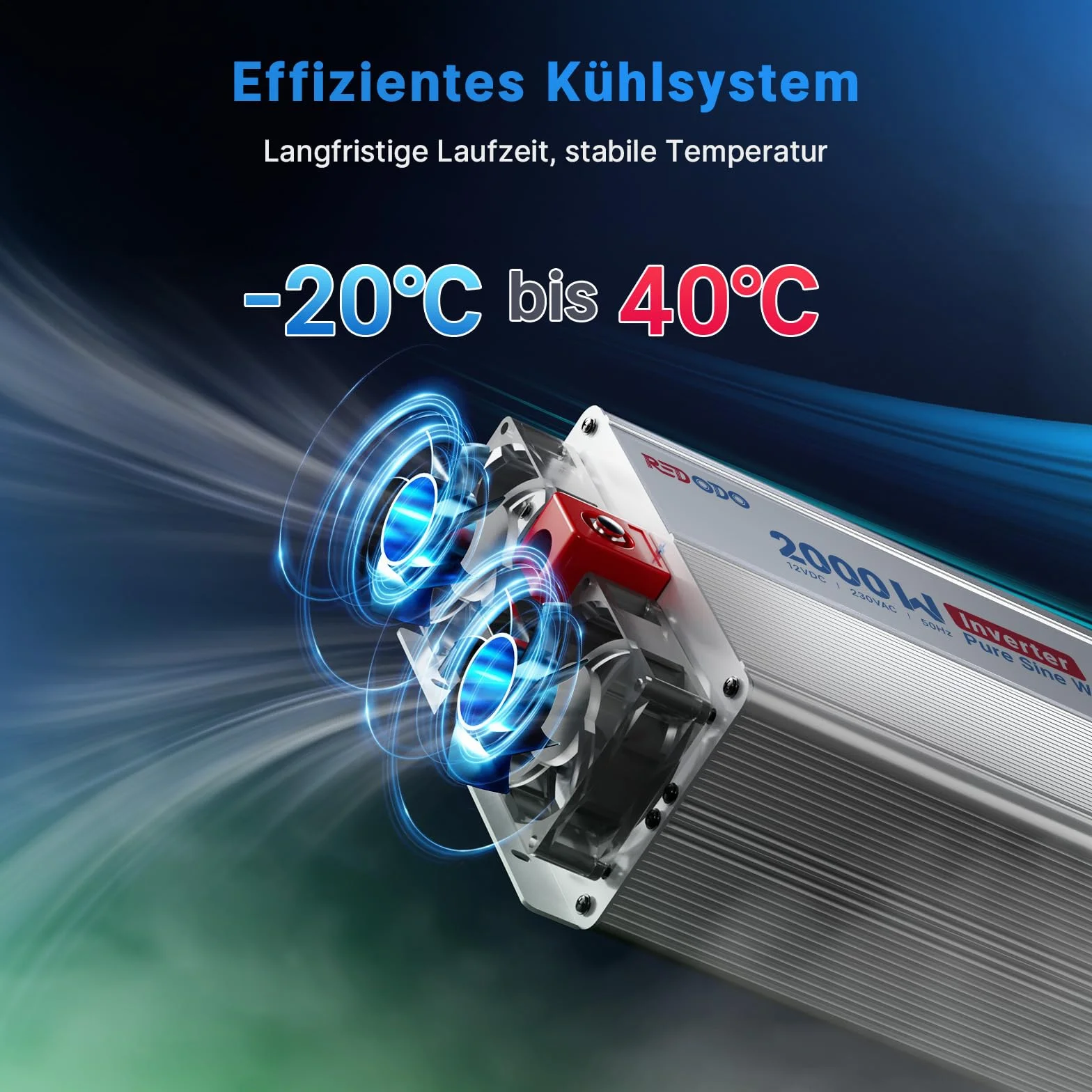 Redodo Inversor Onda Sinusoidal Pura 2000W 2V DC a 230V AC Convertidor para Camping,Inversor Energía Solar con 2xSalidas de CA,Pantalla de Monitorización con Visualización de Estado en Tiempo Real