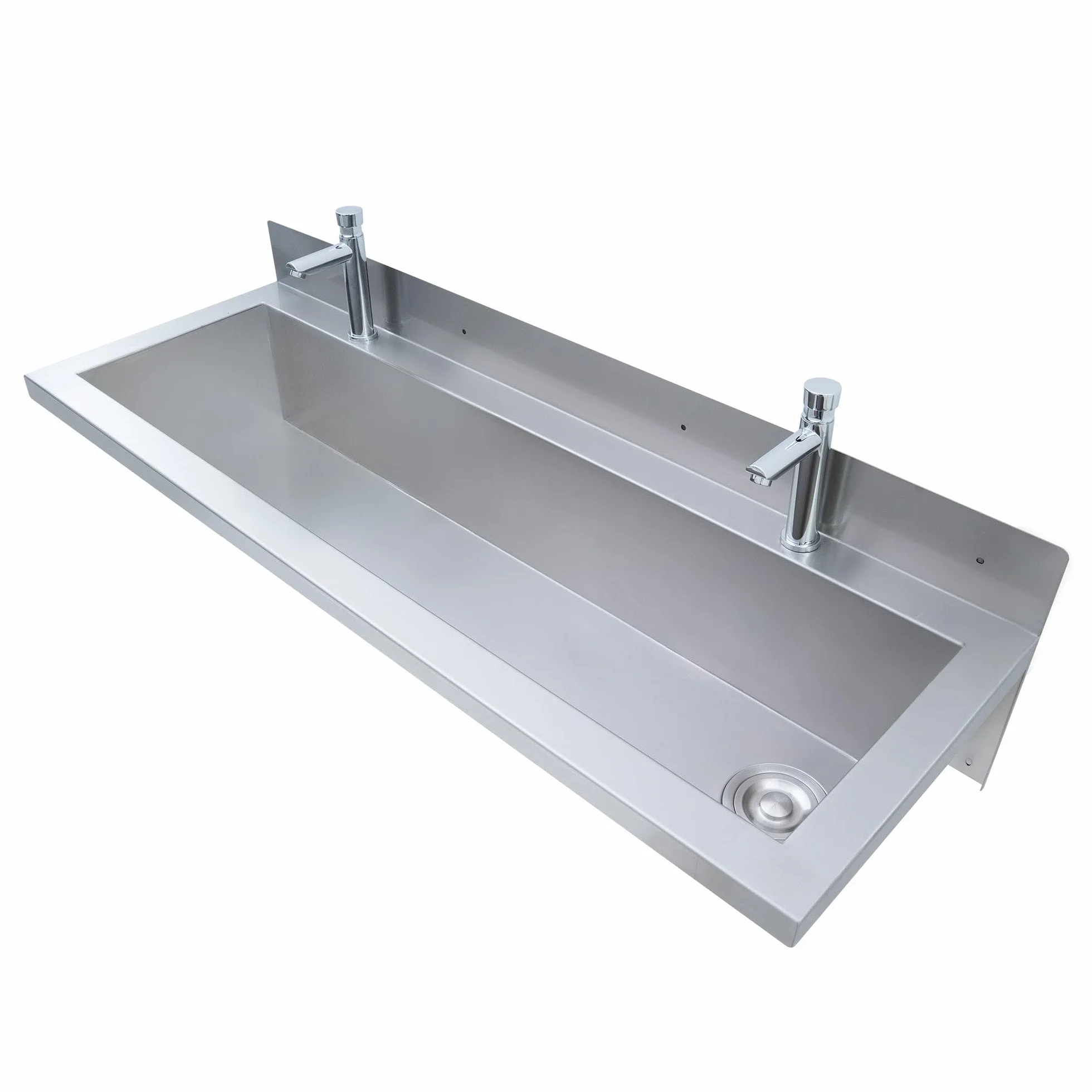 Lavamanos Colectivo Profesional 120 cm Acero Inoxidable 304 con Grifos Temporizados, Válvula Mezcladora de Temperatura y 2 Dispensadores de Jabón 500 ml