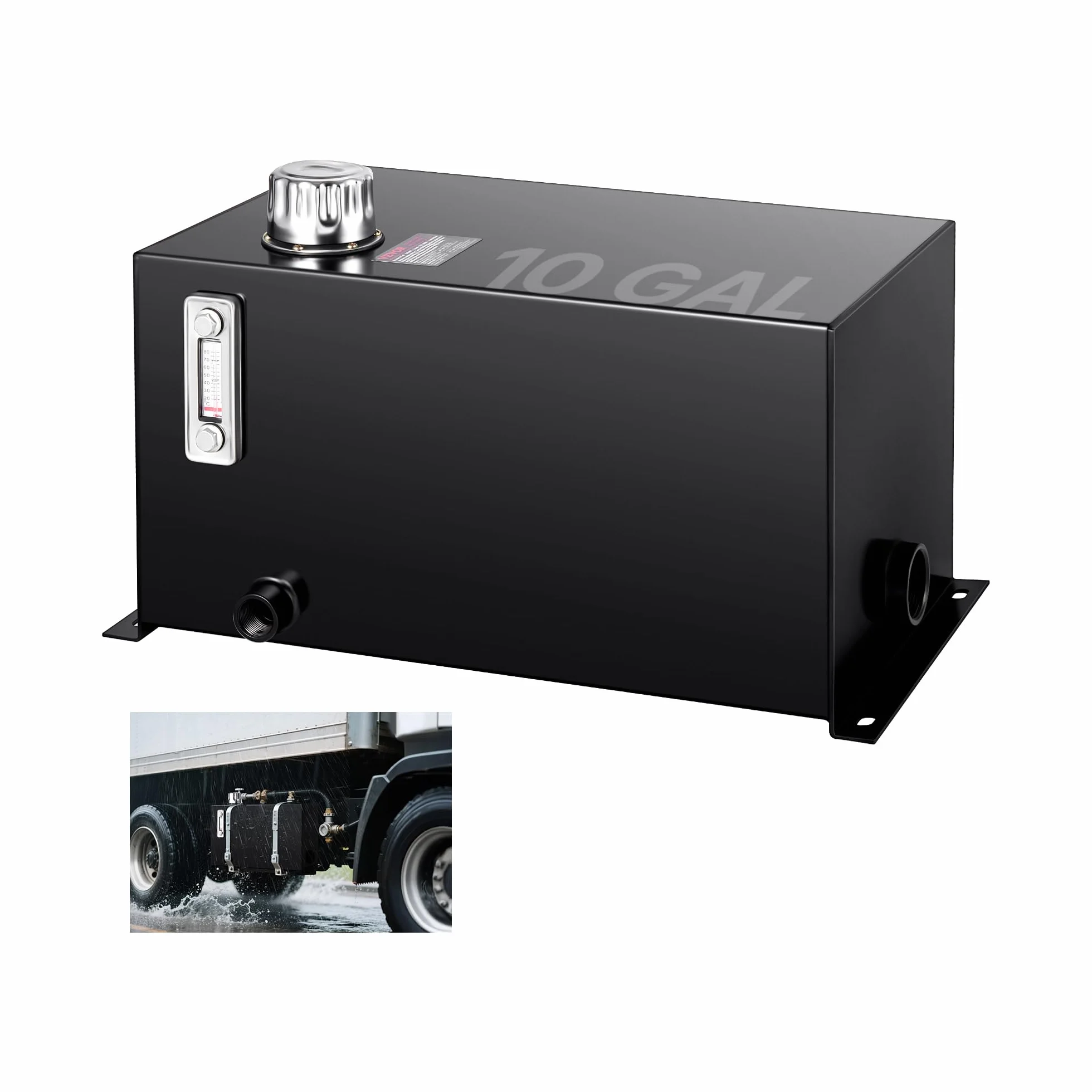 VEVOR Depósito de fluido hidráulico 37,8 L tanque de combustible de acero tanque de transferencia de gasolina con filtro medidor de temperatura tapa de respiradero para tractores y camiones, negro