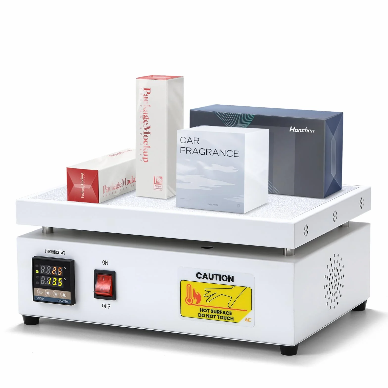 Hanchen Máquina de embalaje de celofán, máquina de sellado manual para calefacción de escritorio, para perfume BOPP, cosméticos, caja de póquer, lámina de sellado térmico de PVC (200 x 300 mm)