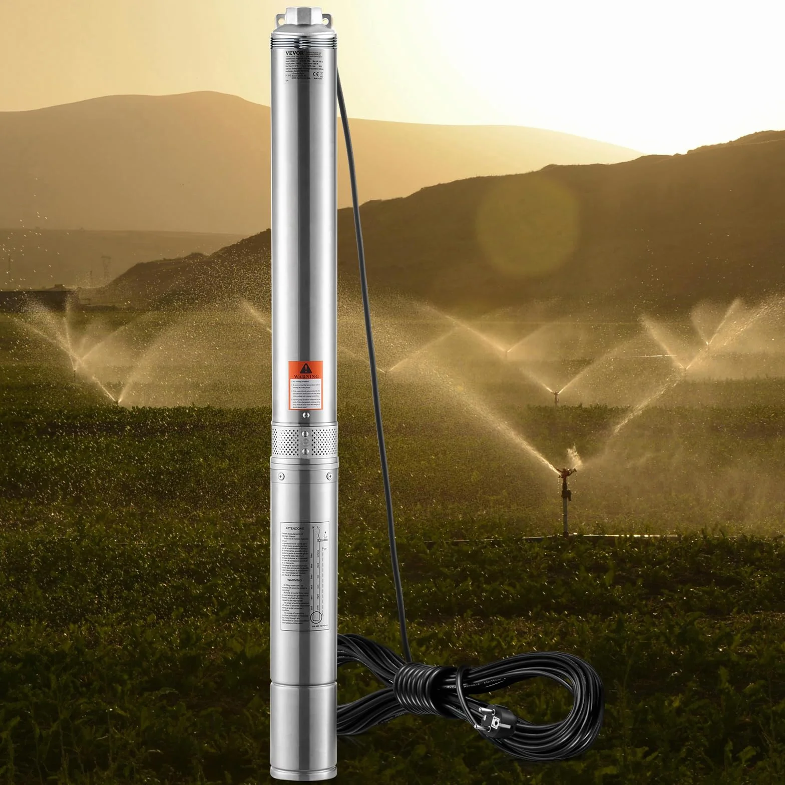 VEVOR Bomba Sumergible Acero Inoxidable Pozo Profundo IP68 2200W 230V 50Hz 9,8 m³/h 144 m