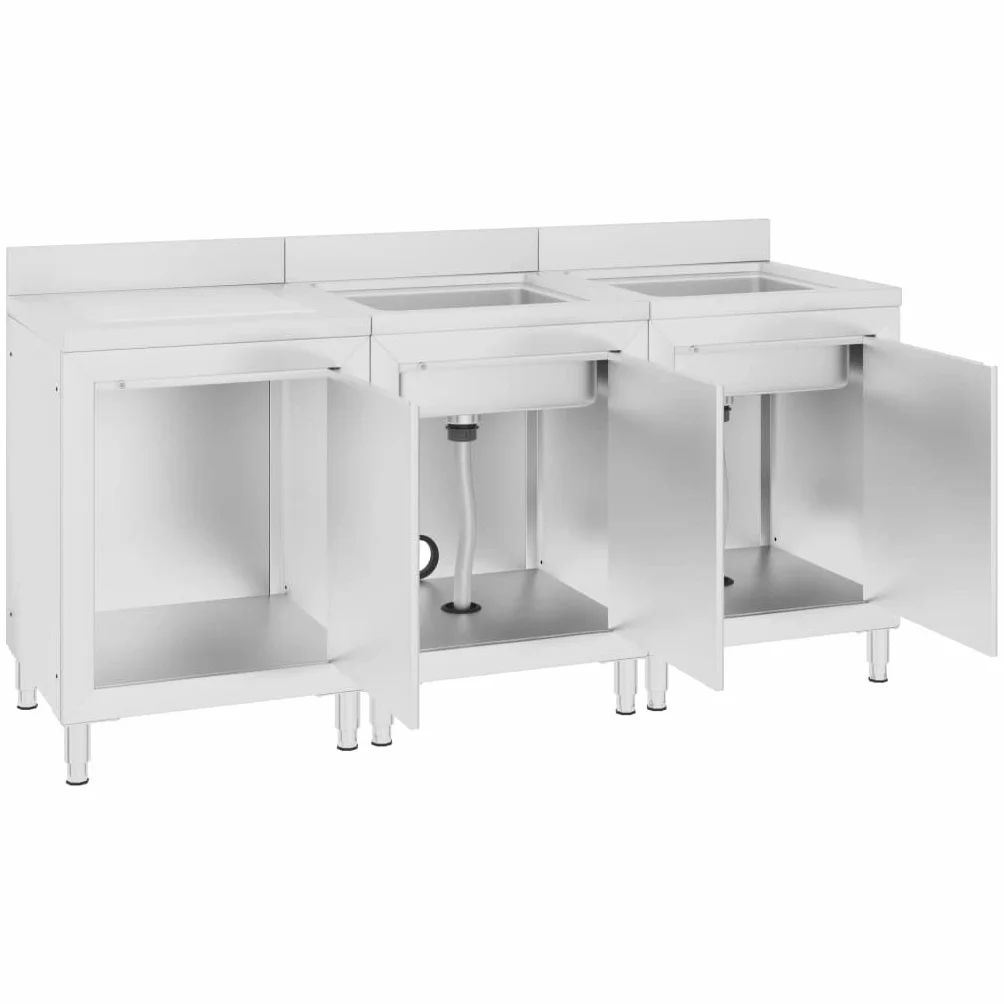 vidaXL Fregadero de Cocina Profesional Mesa de Trabajo Comercial Mueble Equipo Armario de Almacenamiento Restaurante Acero Inoxidable 180x60x96 cm