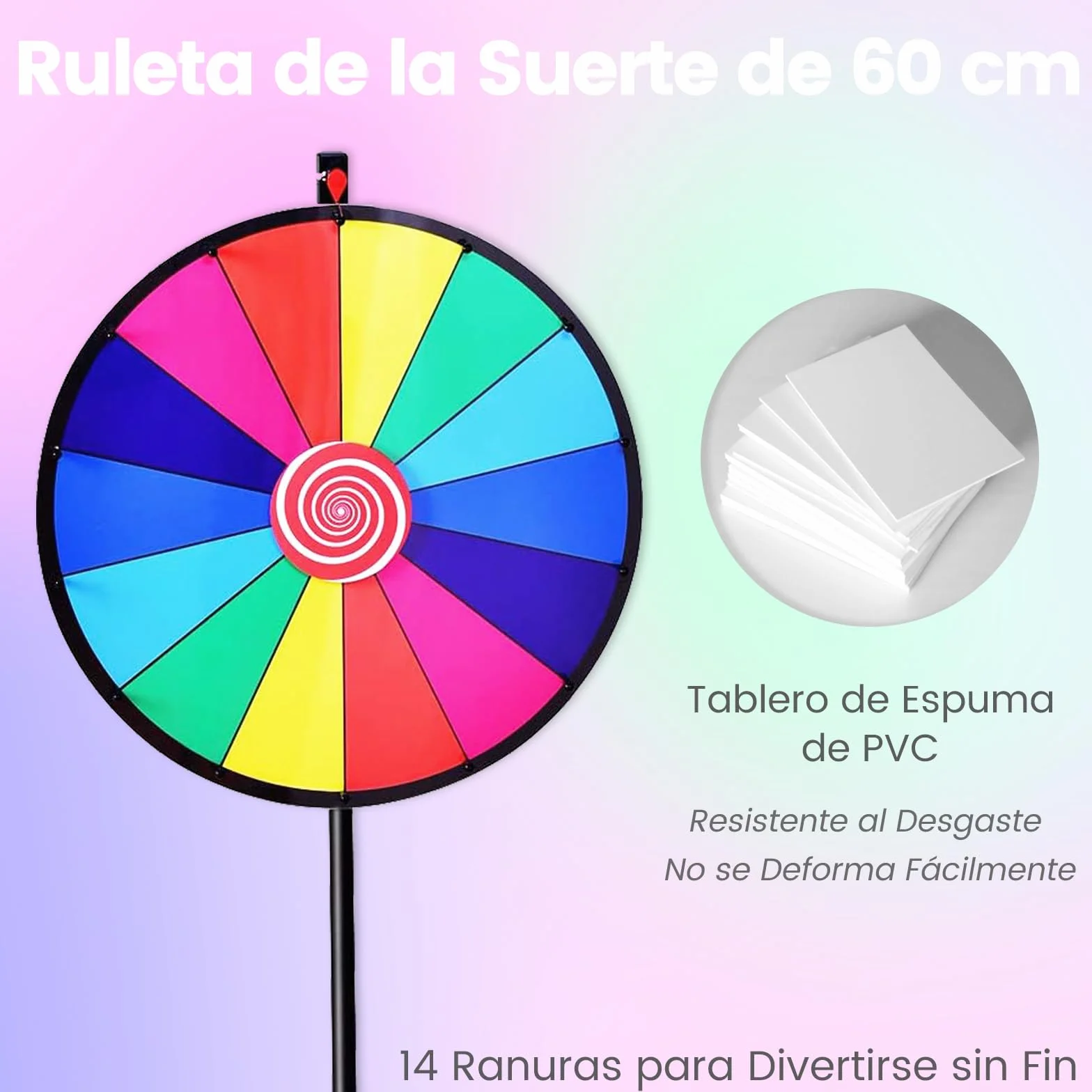 RELAX4LIFE Ruleta de la Suerte 60 cm 14 Ranuras Altura Ajustable 111-167 cm Rueda de la Fortuna con Soporte de Metal Desmontable