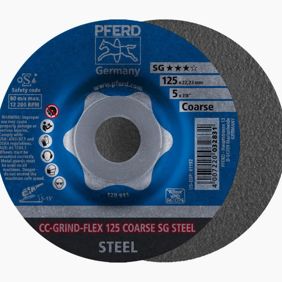 10 discos de lija PFERD CC-GRIND, CC-GRIND-FLEX 125 SG STEEL COARSE. : 64188125