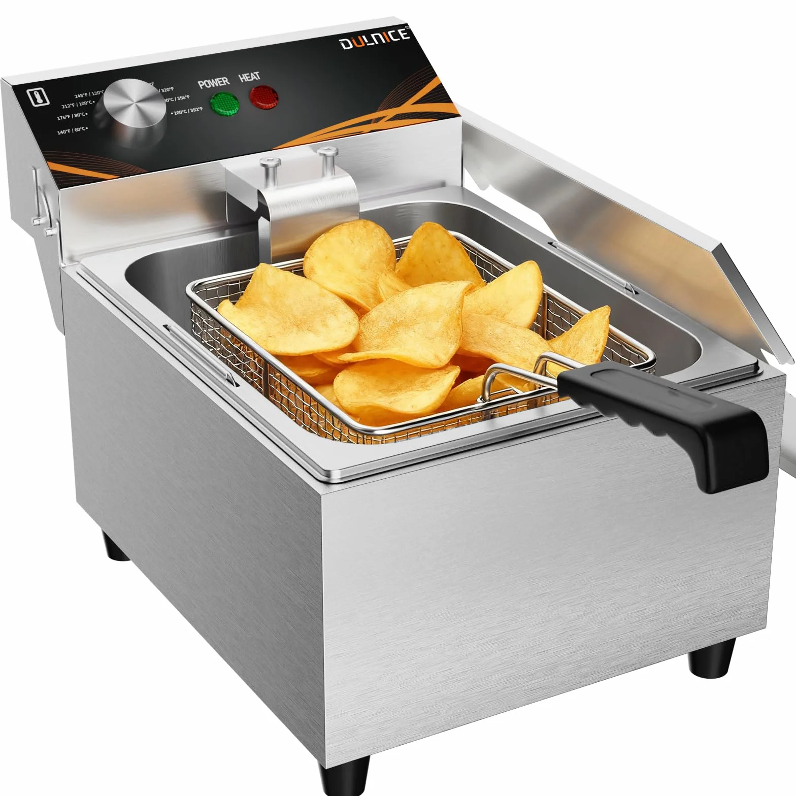 Freidora Eléctrica Industrial 6L,Fritidora eléctrica profesional de acero inoxidable de 3000 W con regulación de temperatura entre 60 y 200 °C, con tapa para uso doméstico y comercial
