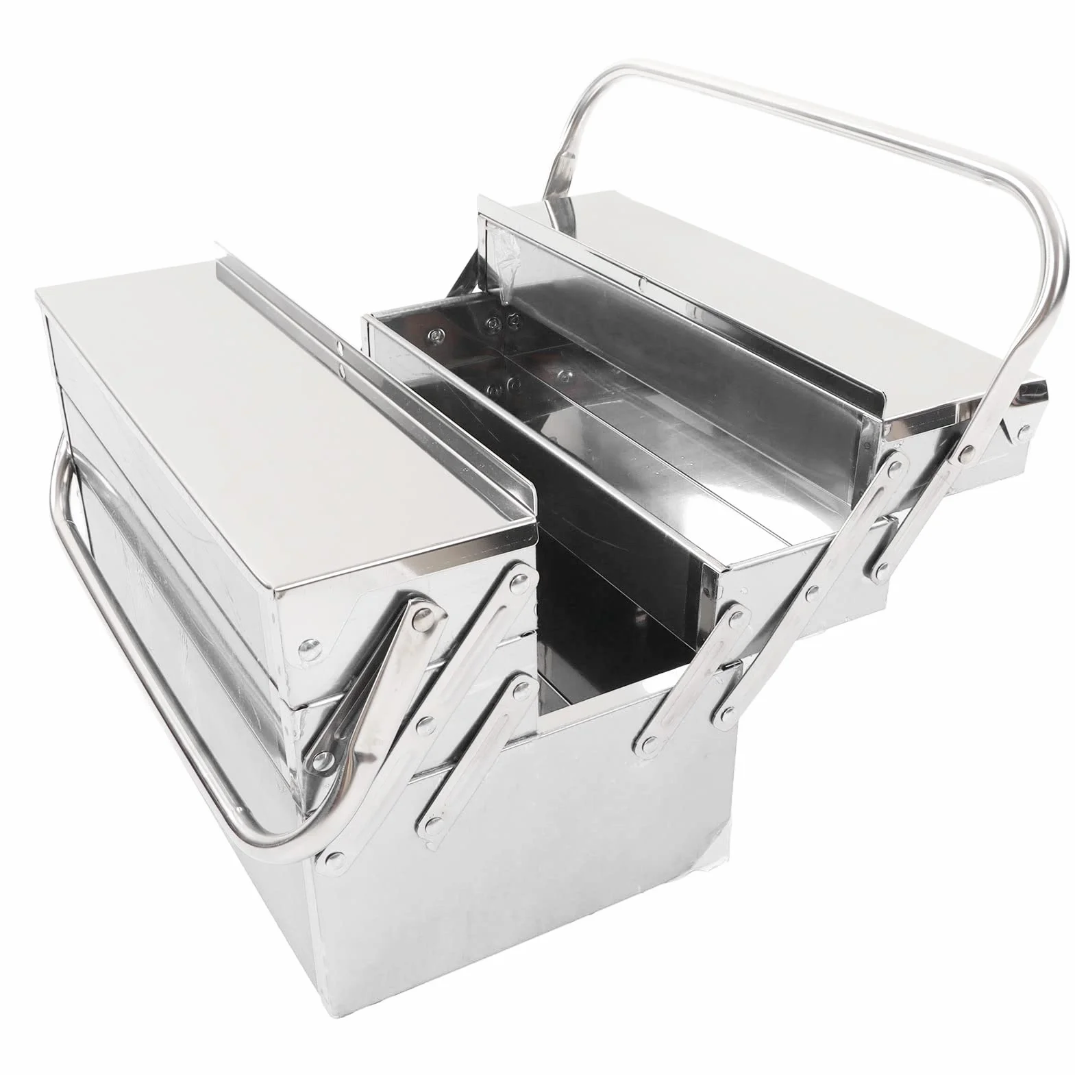 Caja de Herramientas Cantil de Acero Inoxidable, 3 Capas, 5 T, Solución de Almacenamiento de Metal Plegable Portátil para Mantenimiento Automotriz (420)