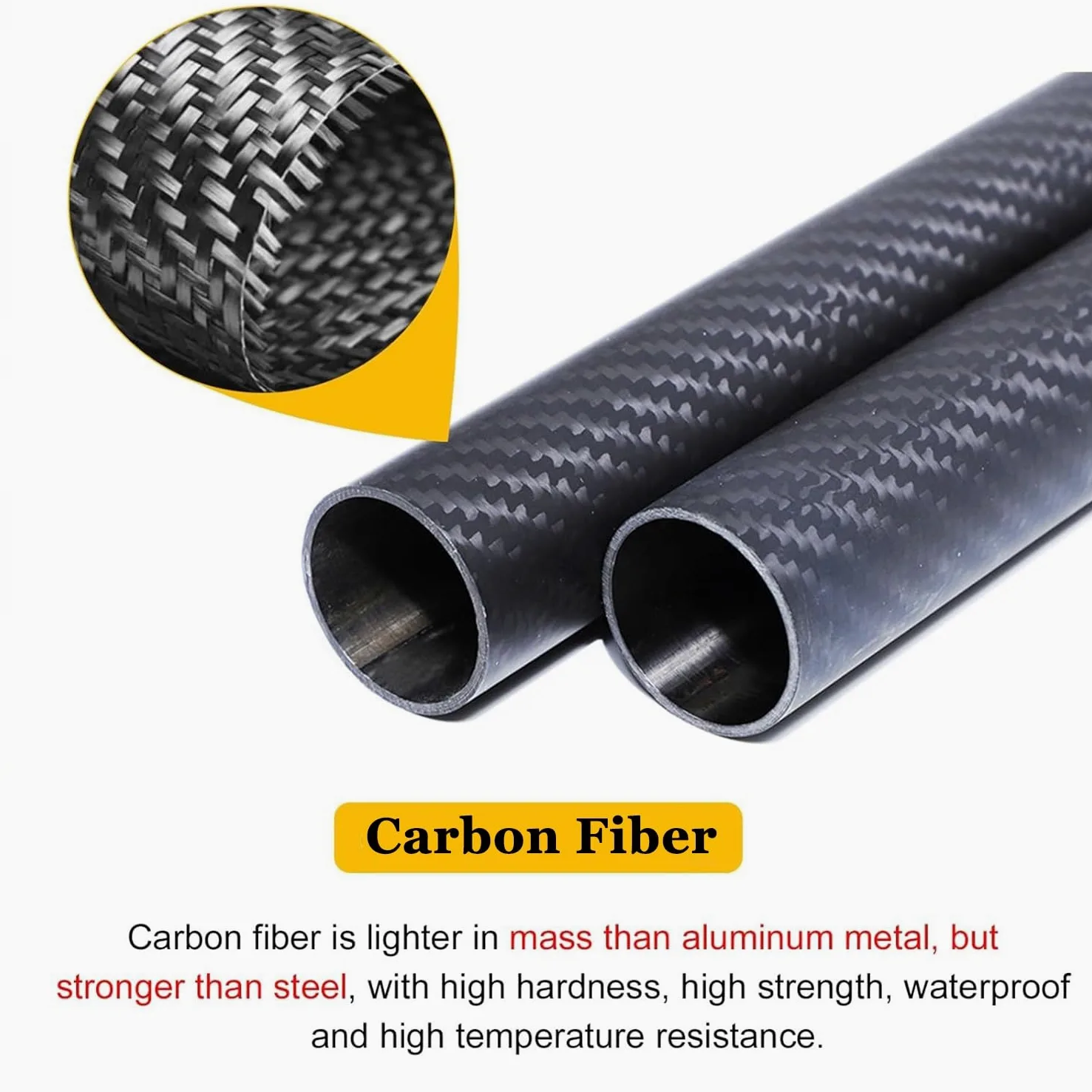 Tubo de fibra de carbono, Tubo redondo hueco de fibra carbono envuelto en rollo 3K, 1m, módulo alto negro brillante, varios tamaños(39x35mm)