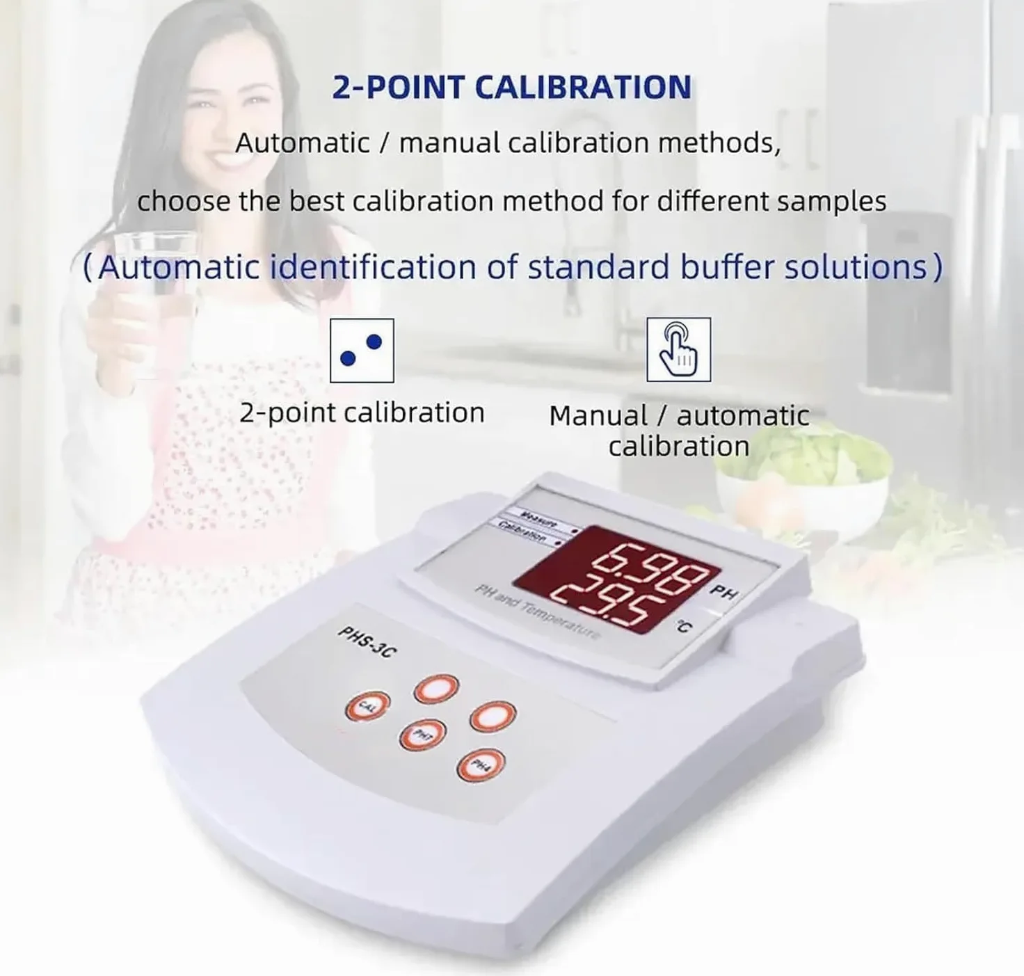 Medidor 2 En 1 De PH Y Temperatura, Multiparamétrico, Acidez Sobremesa Con Calibración Automática, Analizador La Calidad Del Agua, Para Instalaciones Ecológicas