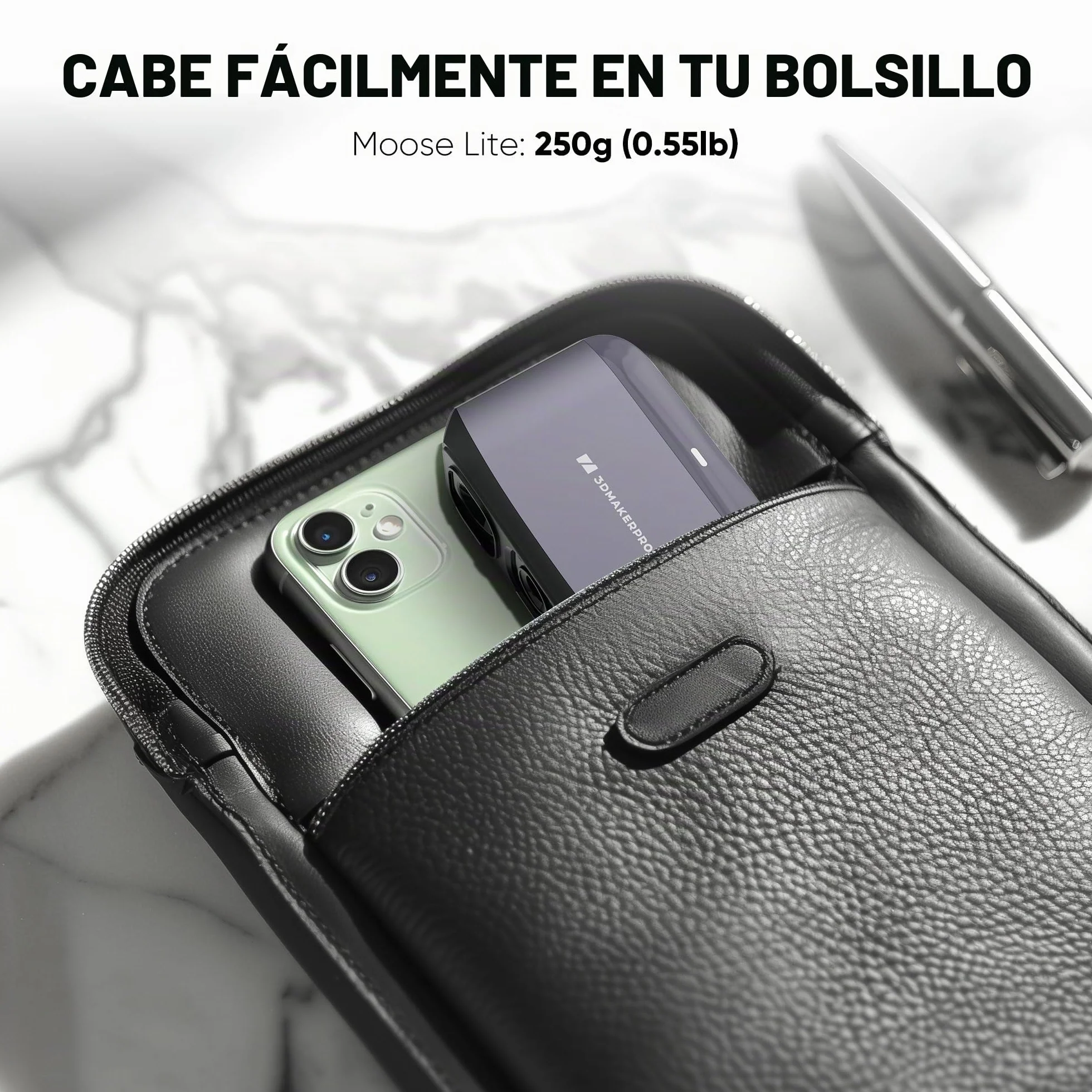 Escáner 3D para impresión 3D, escáner de modelos 3D portátil con precisión de alto detalle de 0,05 mm, velocidad de escaneo de 10 FPS, lentes antivibración, paquete estándar Moose Lite