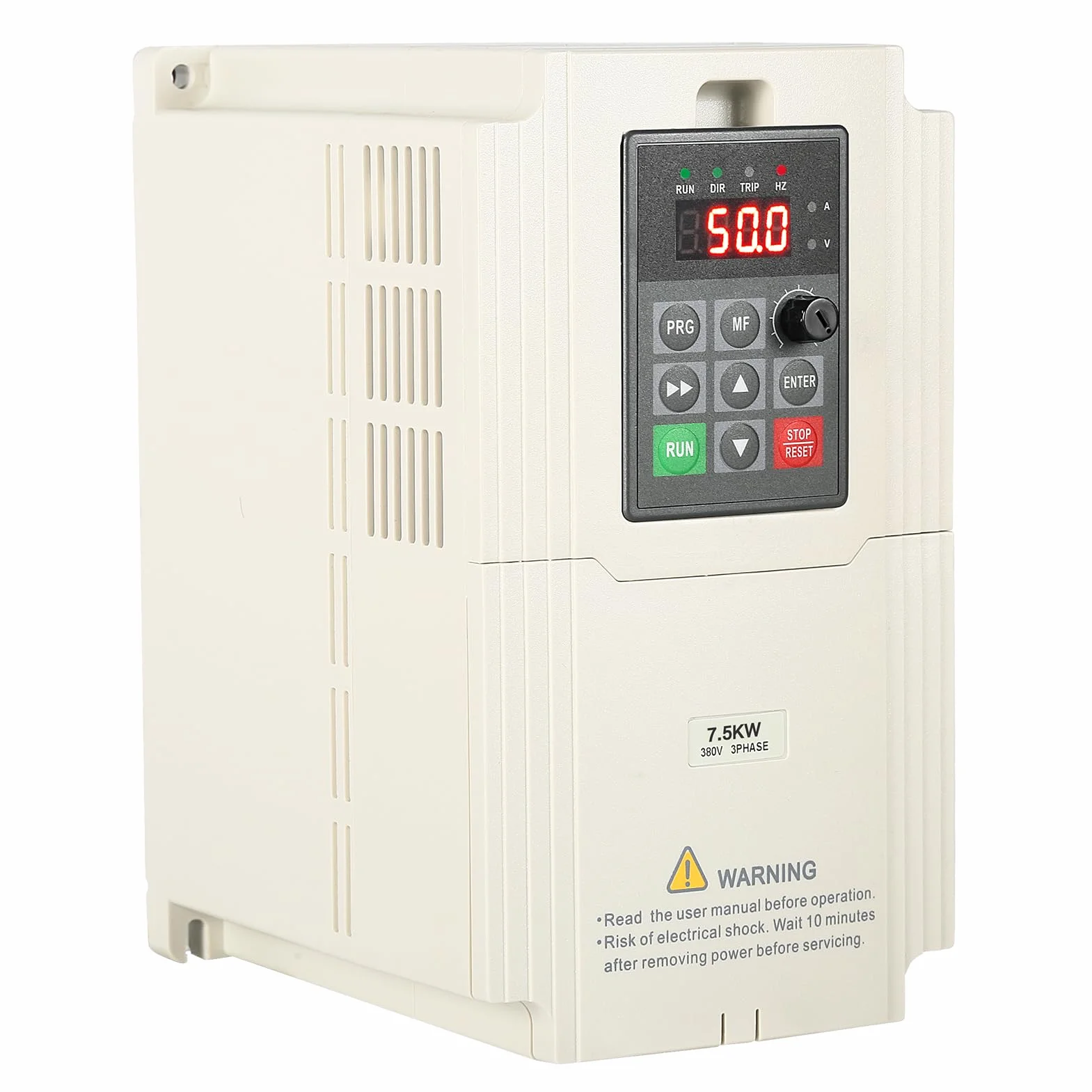 7.5KW Variador de Frecuencia Trifasico 380V VFD Trifásico Entrada Salida 380V Convertidor de frecuencia en máquinas herramienta CNC Trifásicas Trituradoras etc (con cable de extensión)