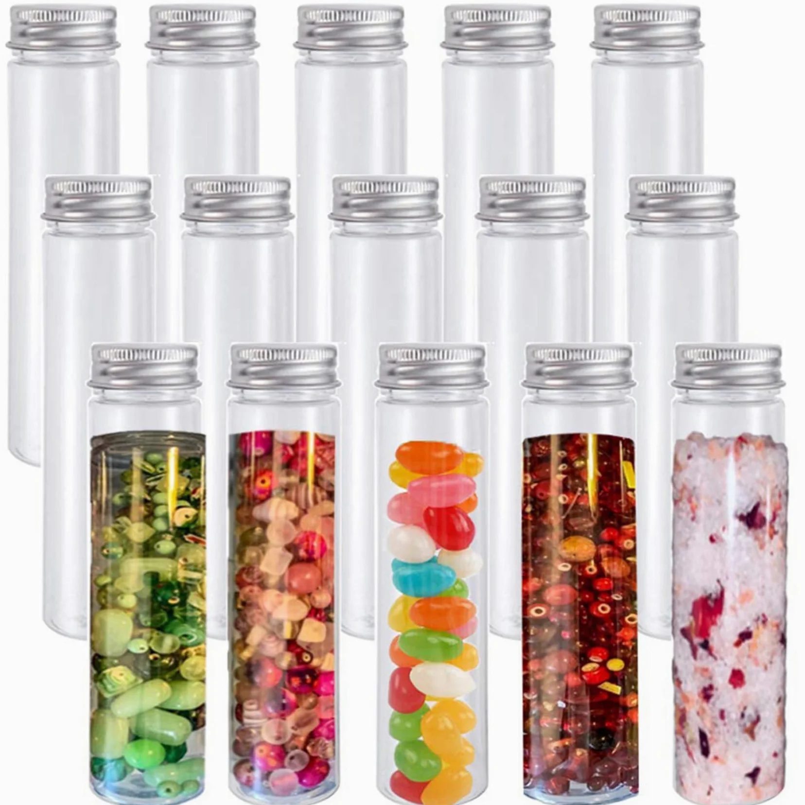 Tubo de Ensayo de Plástico de 90 Piezas de 110 Ml, Tubos de Ensayo Planos Transparentes, Tubos de Ensayo de Plástico con Tapas de Rosca para Dulces, Frijoles, Decoración de Fiesta