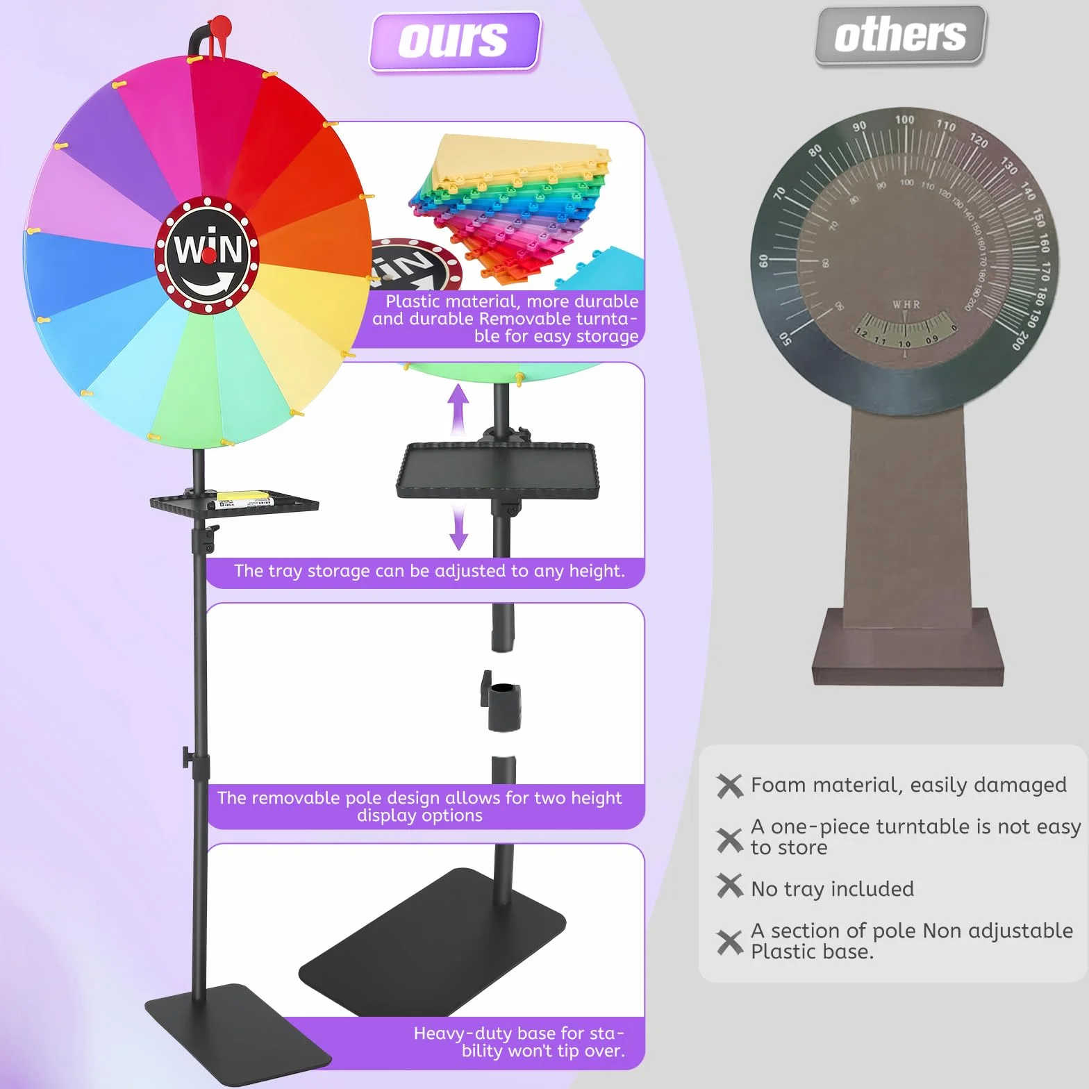 Ruleta de La Suerte 60cm Altura Ajustable 85-165cm Rueda de la Fortuna Grande 14 Ranuras