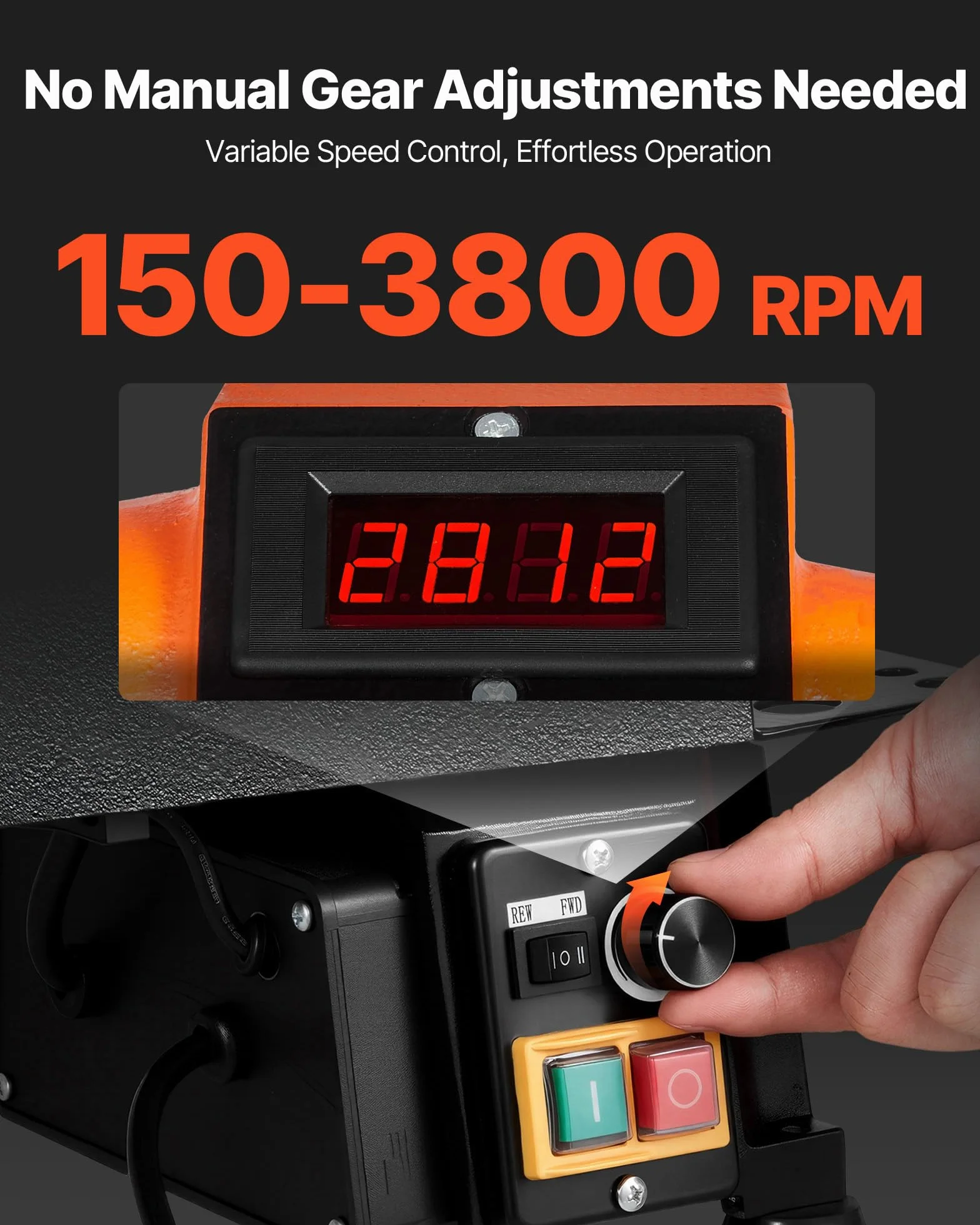 VEVOR 750 W Torno de Sobremesa de Carpintería con Velocidad Variable de 150 a 3800 RPM, Banco de Trabajo de 304 x 465 mm, Motor de CC sin Escobillas, Construcción de Hierro Fundido para Bricolaje