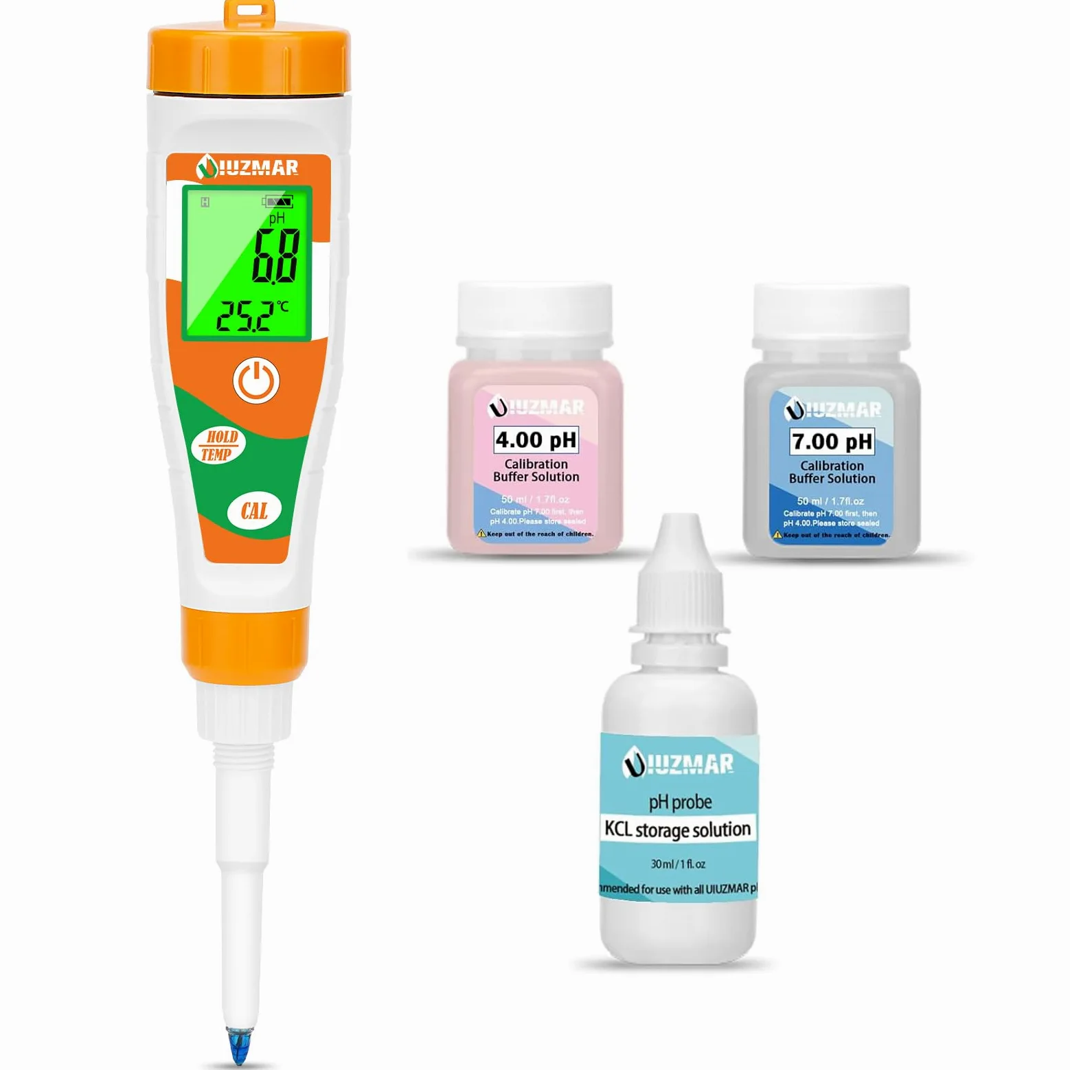 UIUZMAR Medidor de pH Alimentos, phmetro Semisolidos y Liquido, Medidor de pH para Fermentos, Pan, Masa Madre, Cosmetica, Queso, Arroz, Kombucha, Piscina, Acuario, Hidroponía, Agua Potable