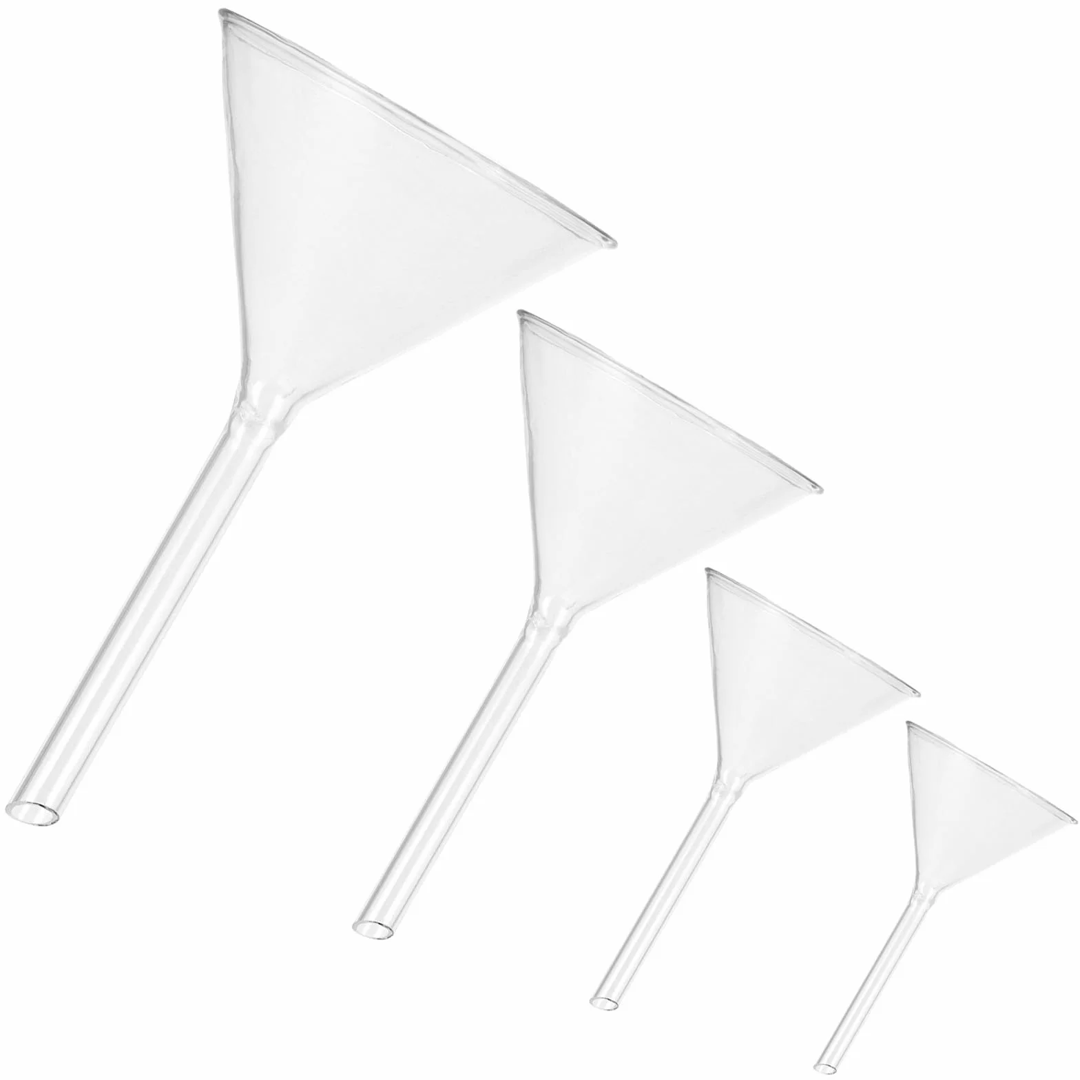 GANAZONO Embudo Redondo de Vidrio para Laboratorio Cuello Corto en Set de 4 Piezas, Adecuado para Análisis Químico y Manejo de Líquidos en Botellas Pequeñas