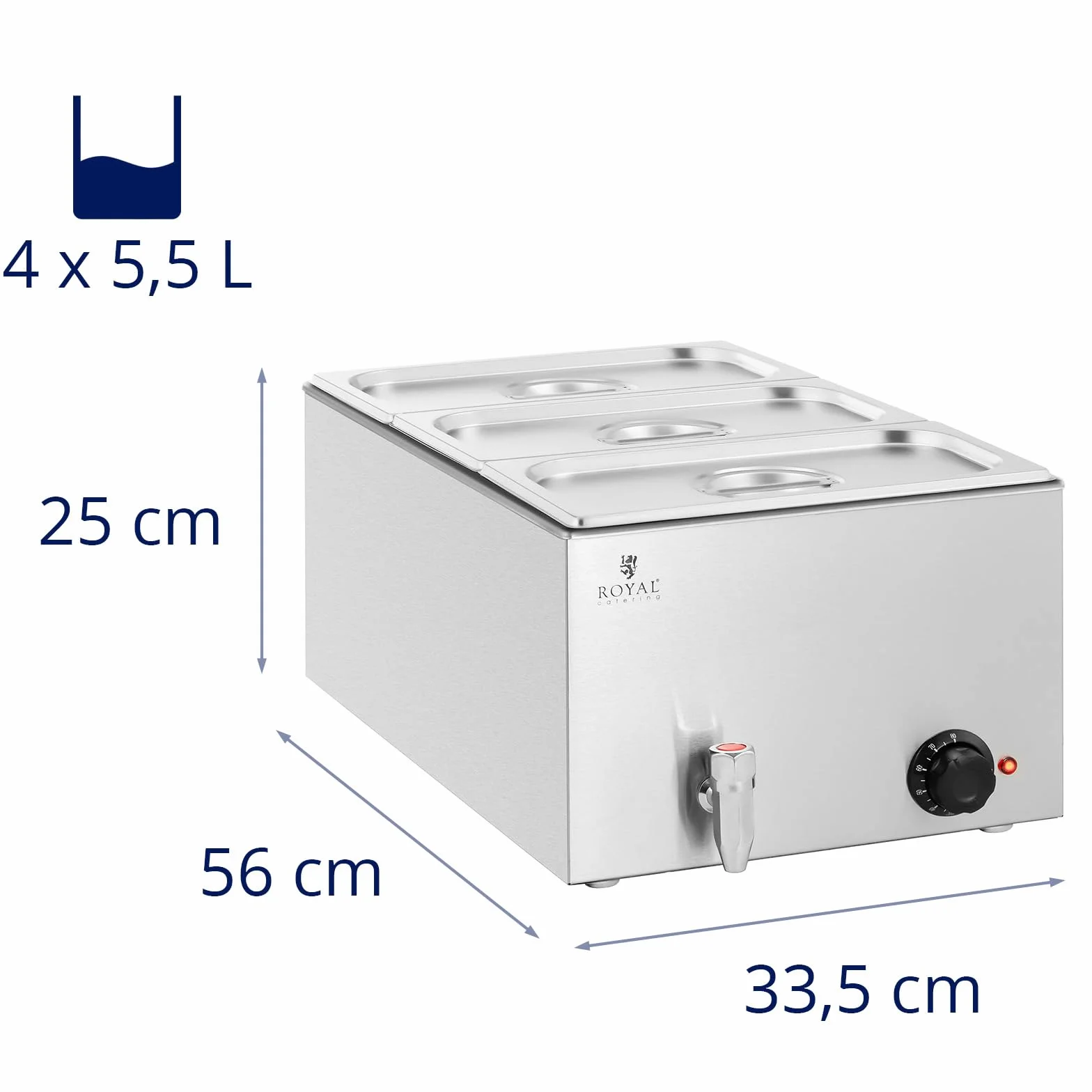 Royal Catering Baño María Profesional 600 W 3 x 5,5 L GN 1/3