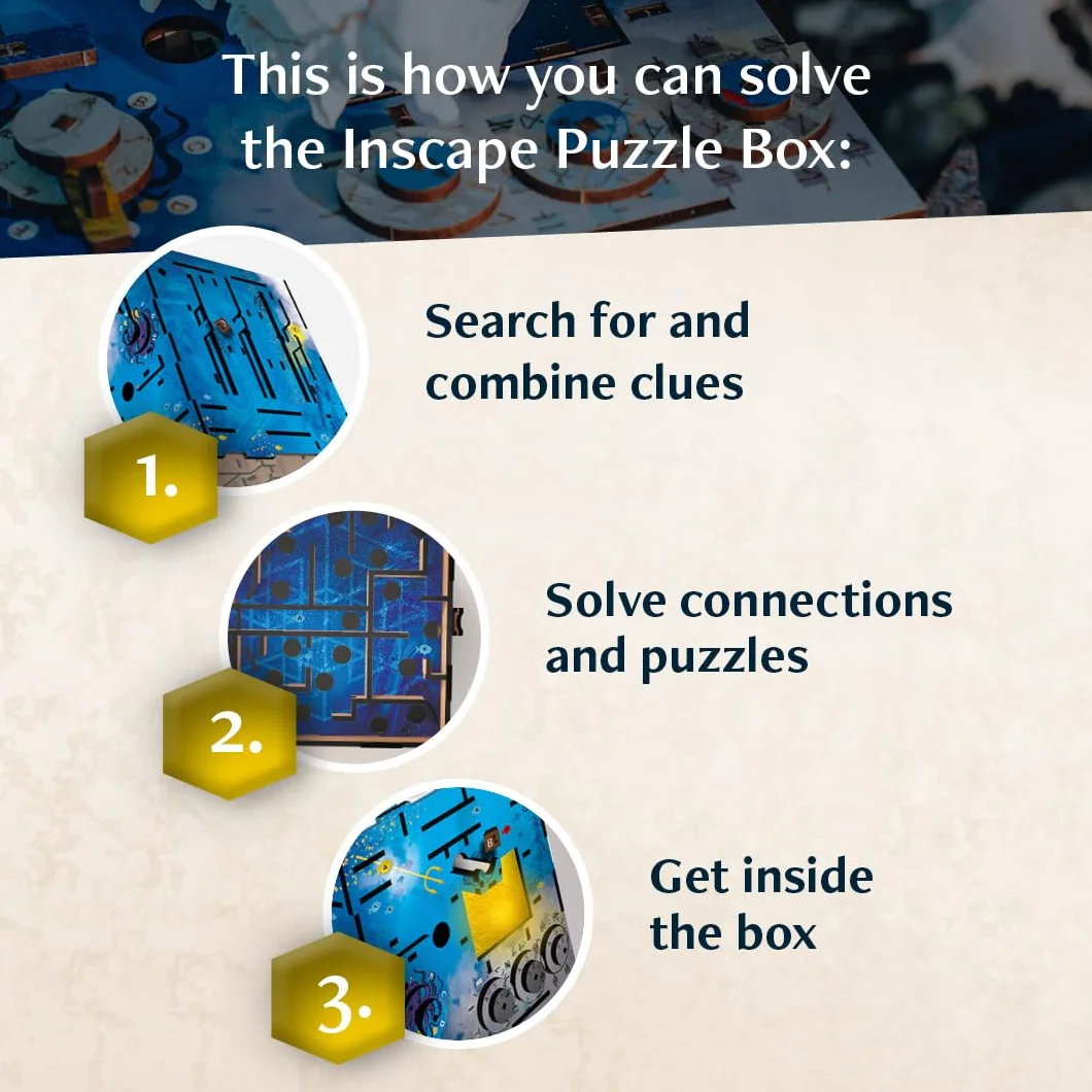 INSCAPE Atlantis Labyrinth Cluebox - Caja de rompecabezas de madera 3D - Puzzle Box - Escape Room para adultos y niños