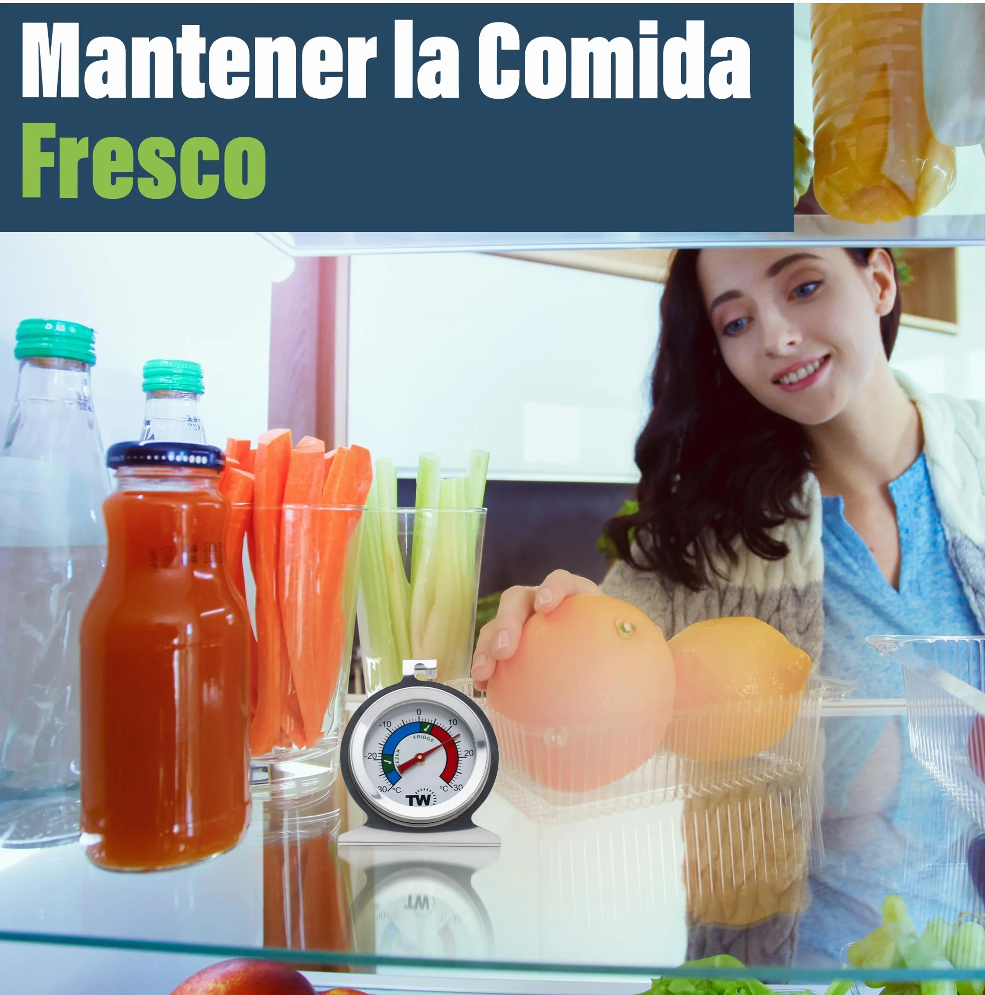 Termómetro para frigorífico y congelador, paquete doble, acero inoxidable