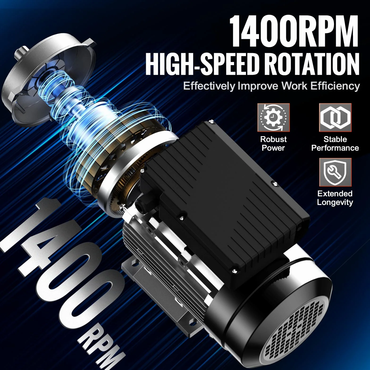 VEVOR Motor Eléctrico 0,75 kW 1400 RPM CA 220~240 V 5,45 A Marco B34 Eje 19 mm Monofásico