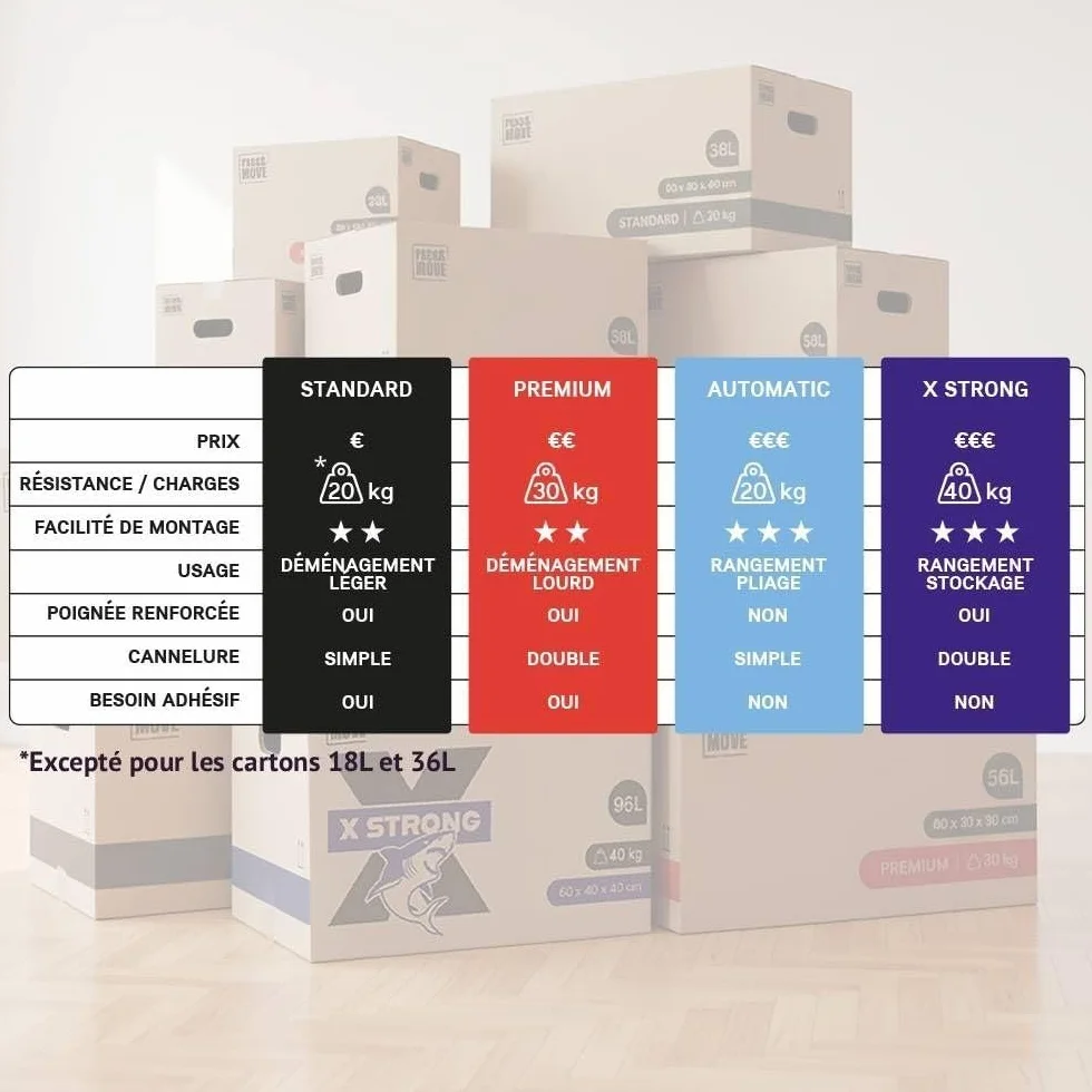 Pack and Move - Lote de 30 cajas de almacenamiento estándar, 60 x 30 x 30 cm, asas reforzadas, 2 adhesivos