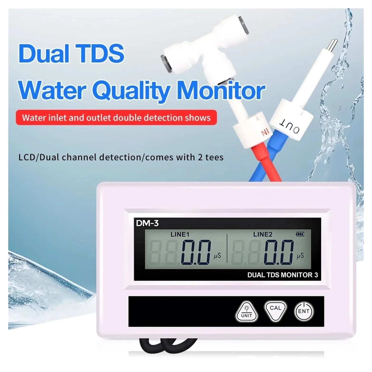 Medidor de agua TDS EC, sonda dual, Detector en línea, entrada/salida, Monitor Digital calidad del,Alta precisión