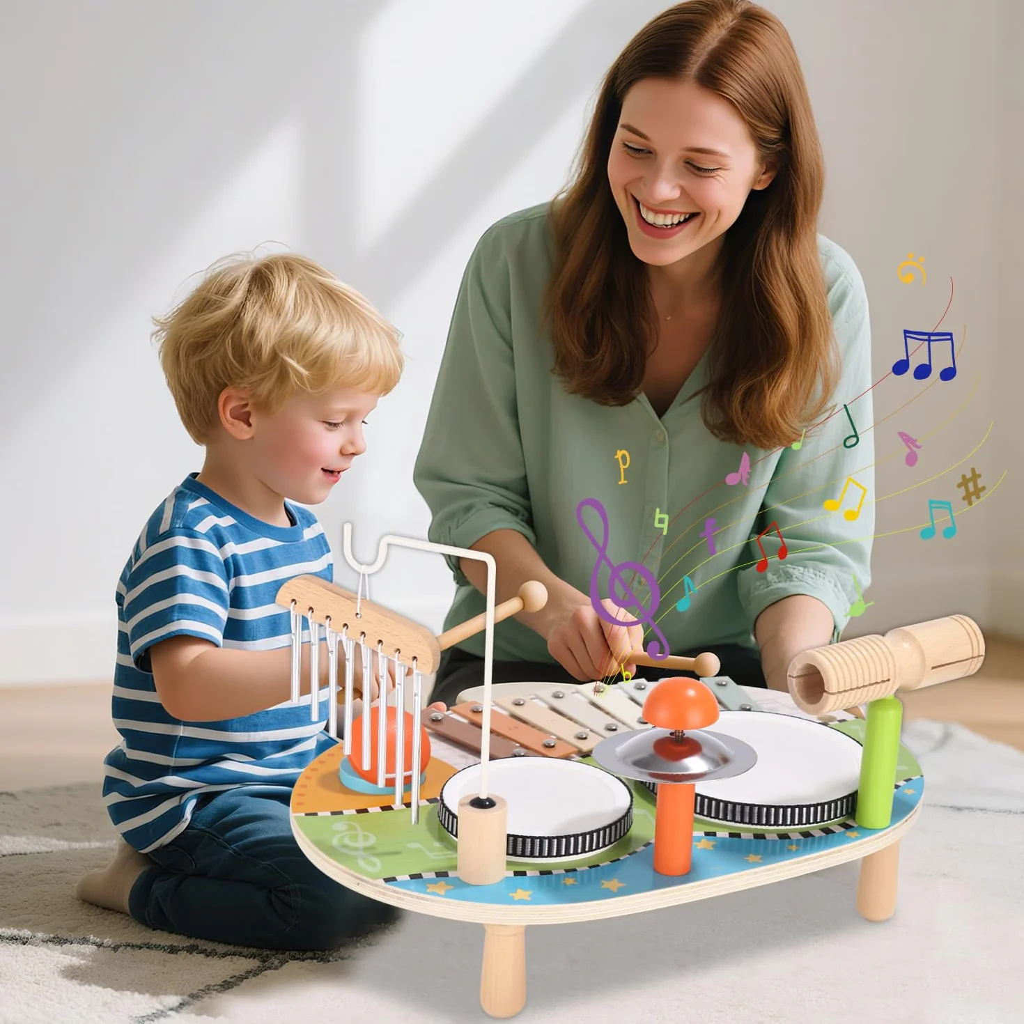 Juguetes de Madera Xilófono Tambor Instrumentos Musicales Infantiles para Bebés 2 3 4 Años