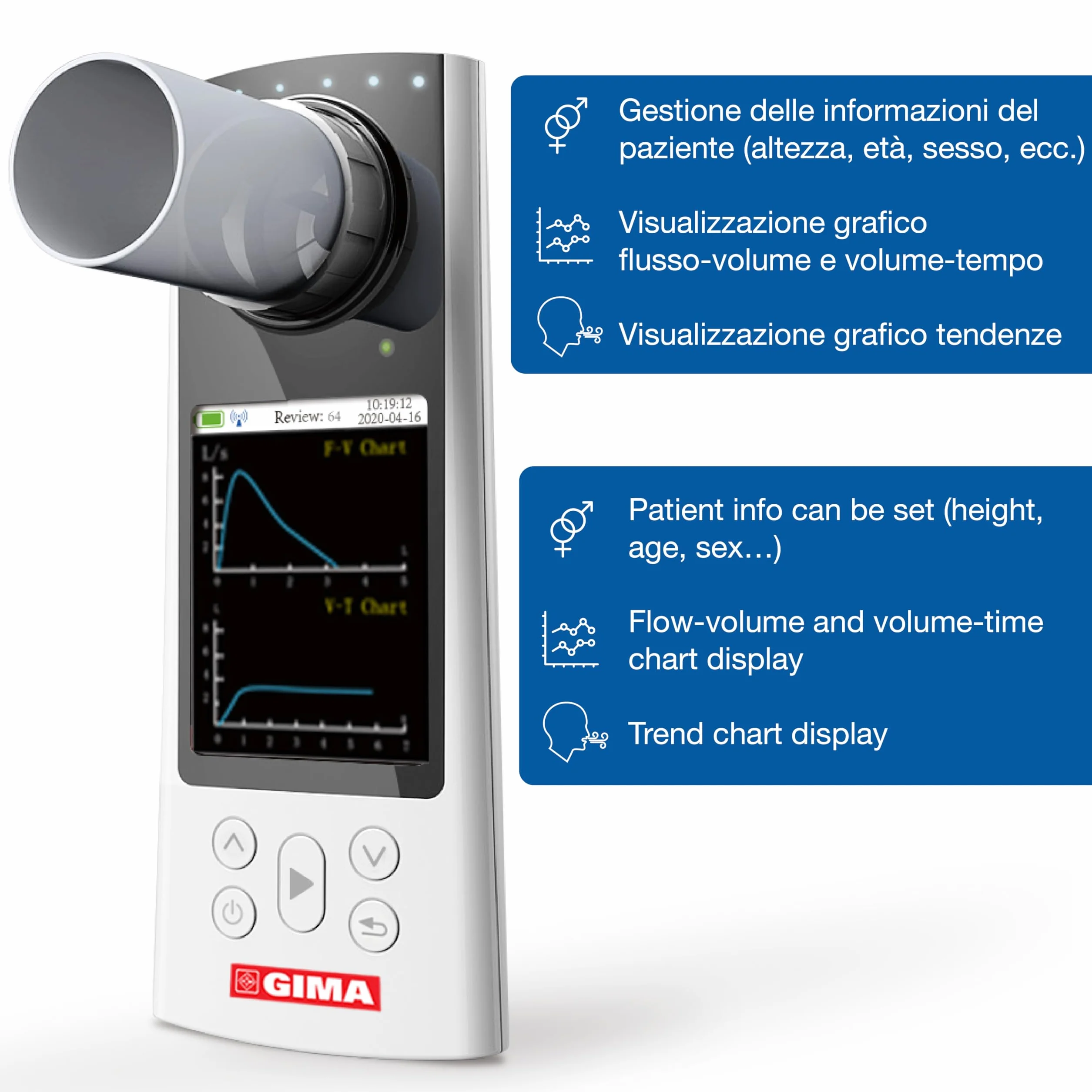 GIMA SP80B Espirómetro pequeño y portátil para la función pulmonar, 33551
