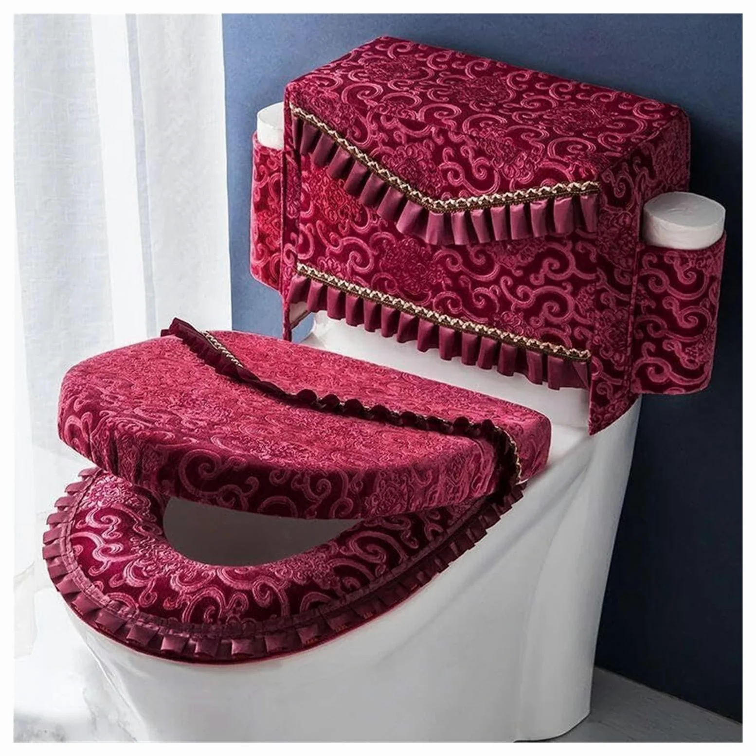 Juego de funda y cojín para asiento de inodoro con bolsillos para mayor comodidad y protección